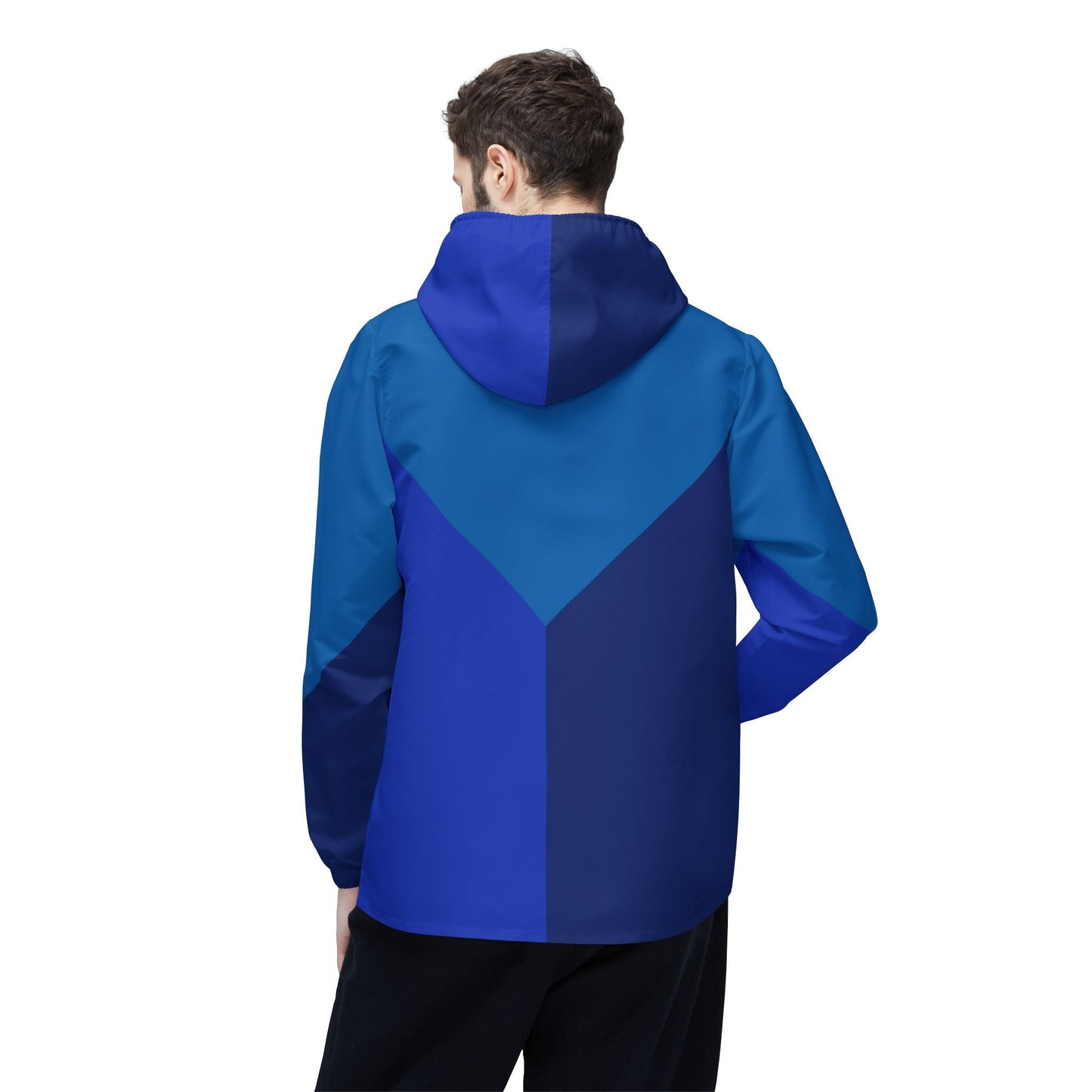 Blue Chevron Windbreaker Jacket – Lightweight Waterproof Hooded Jacket Printify bakabo.club