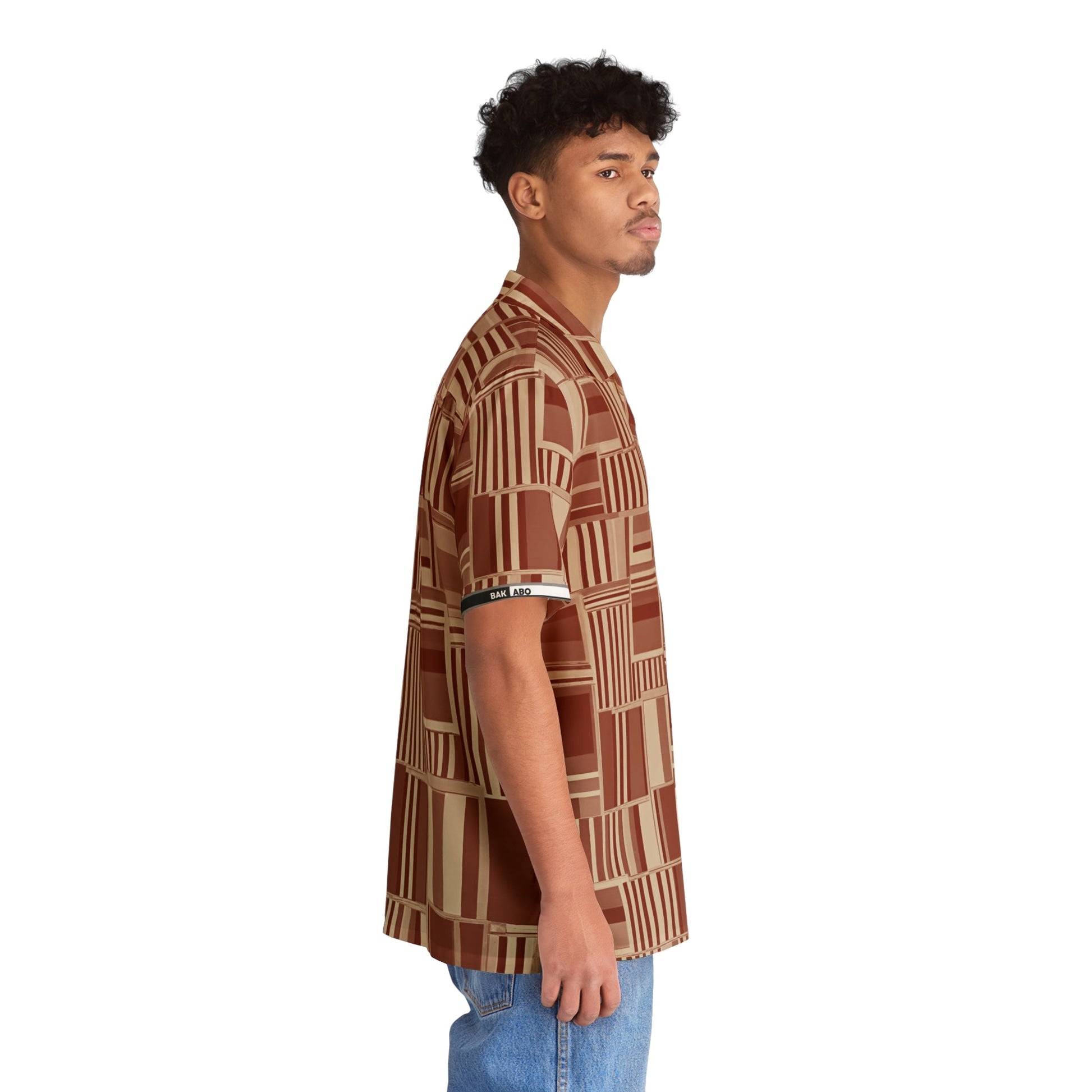 Retro Geometric Hawaiian Shirt — Brown Block Pattern AOP Printify bakabo.club