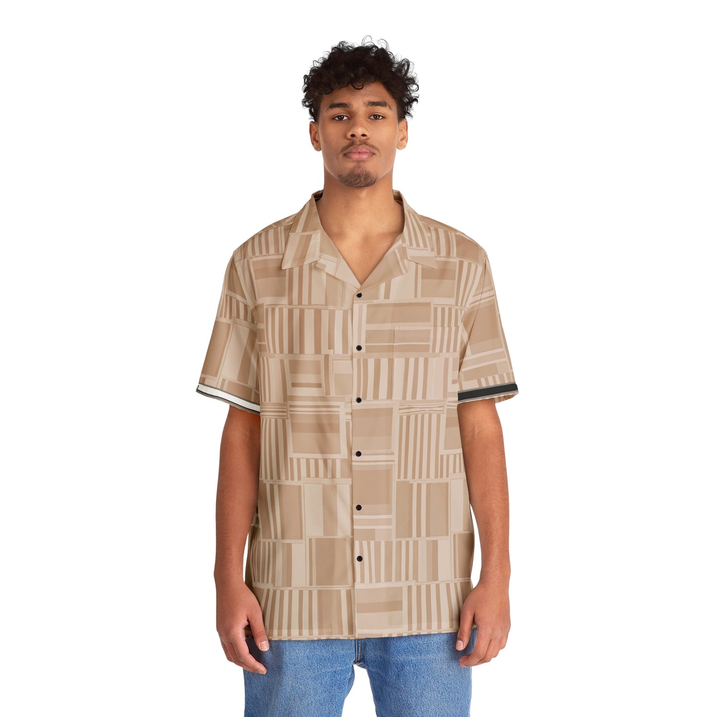 Beige Geo Patchwork Hawaiian Shirt Printify bakabo.club