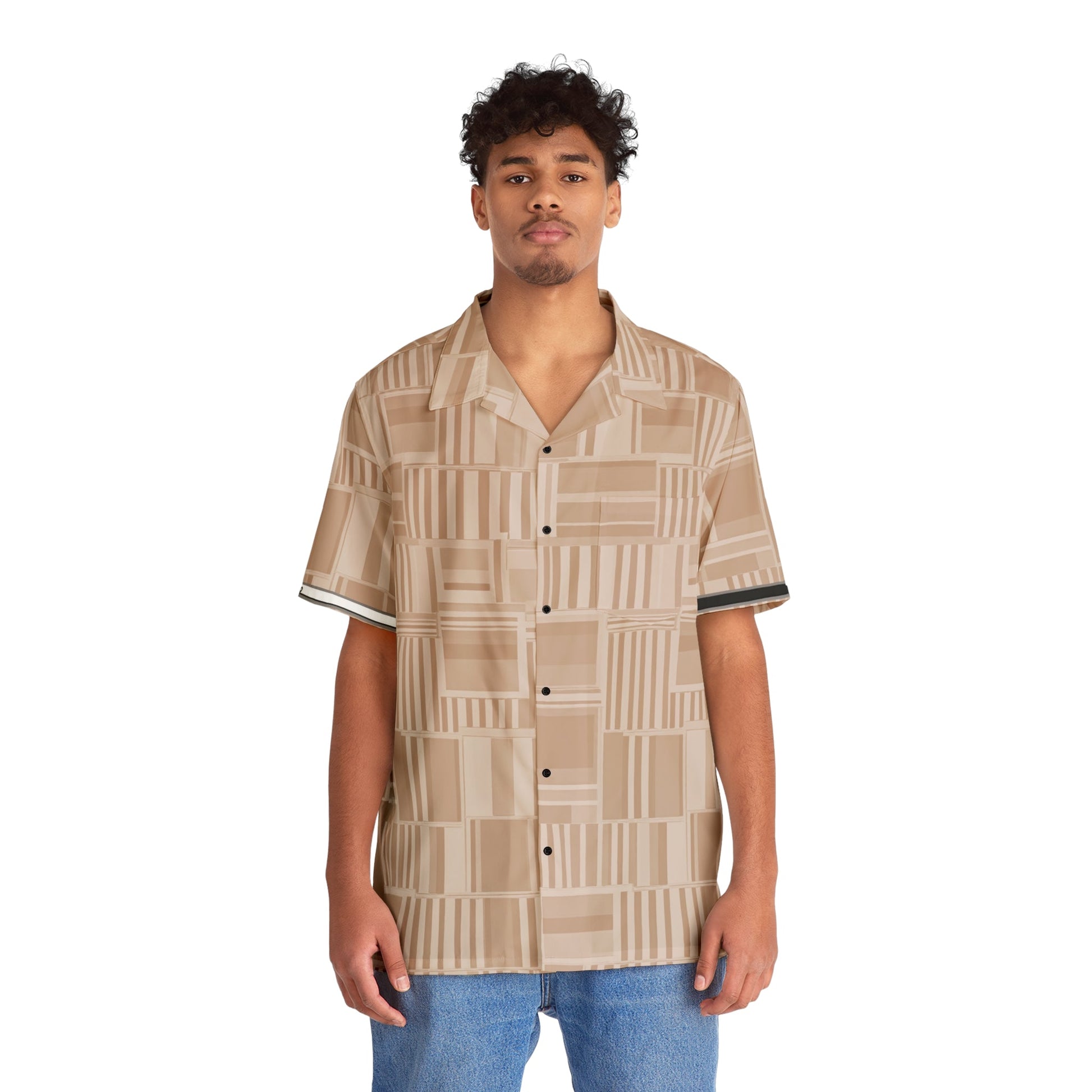 Beige Geo Patchwork Hawaiian Shirt Printify bakabo.club