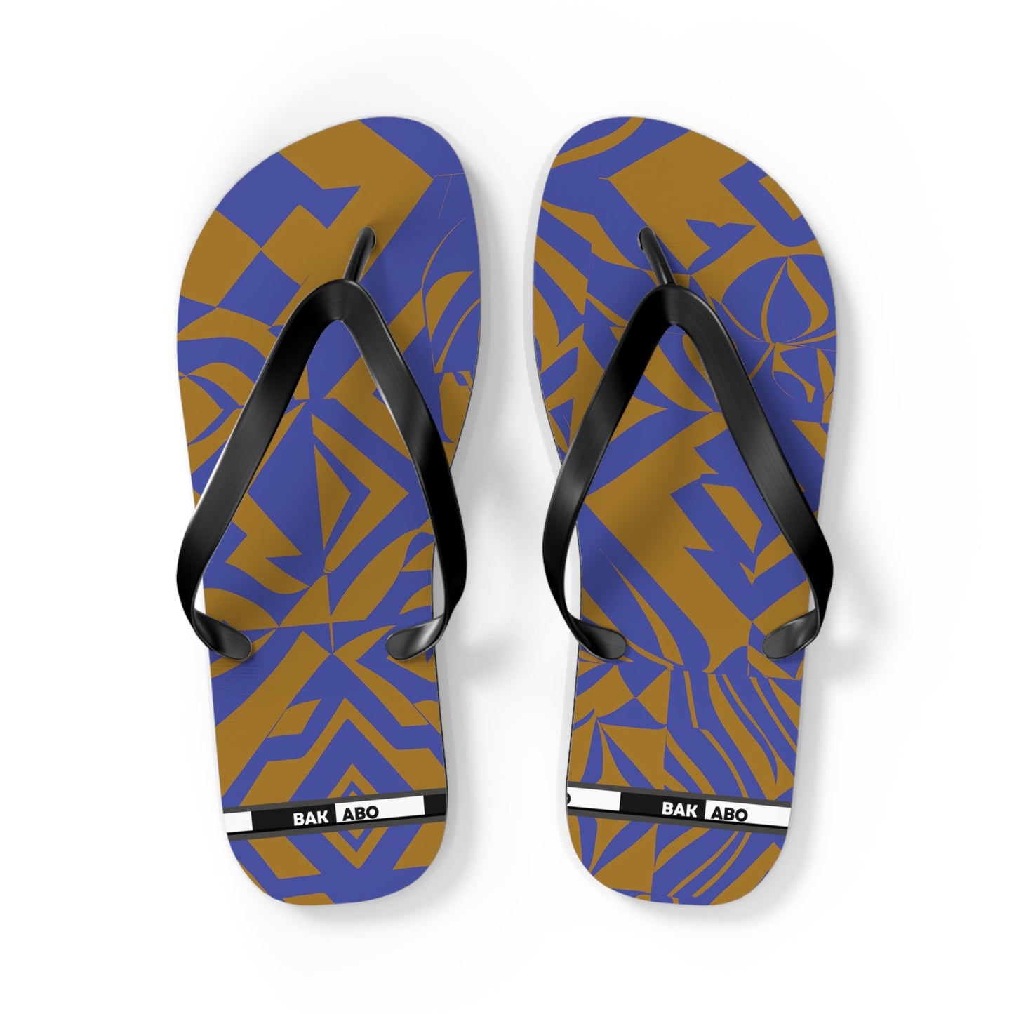 Abstract Blue & Gold Flip Flops — Tropical Geometric Beach Sandals Printify bakabo.club