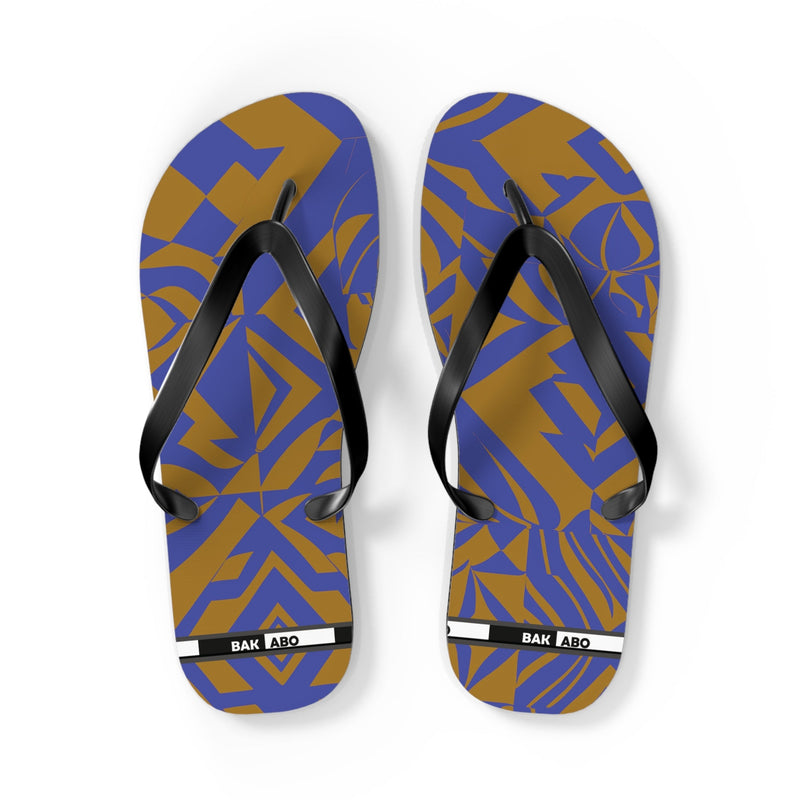 Abstract Blue & Gold Flip Flops — Tropical Geometric Beach Sandals Printify bakabo.club