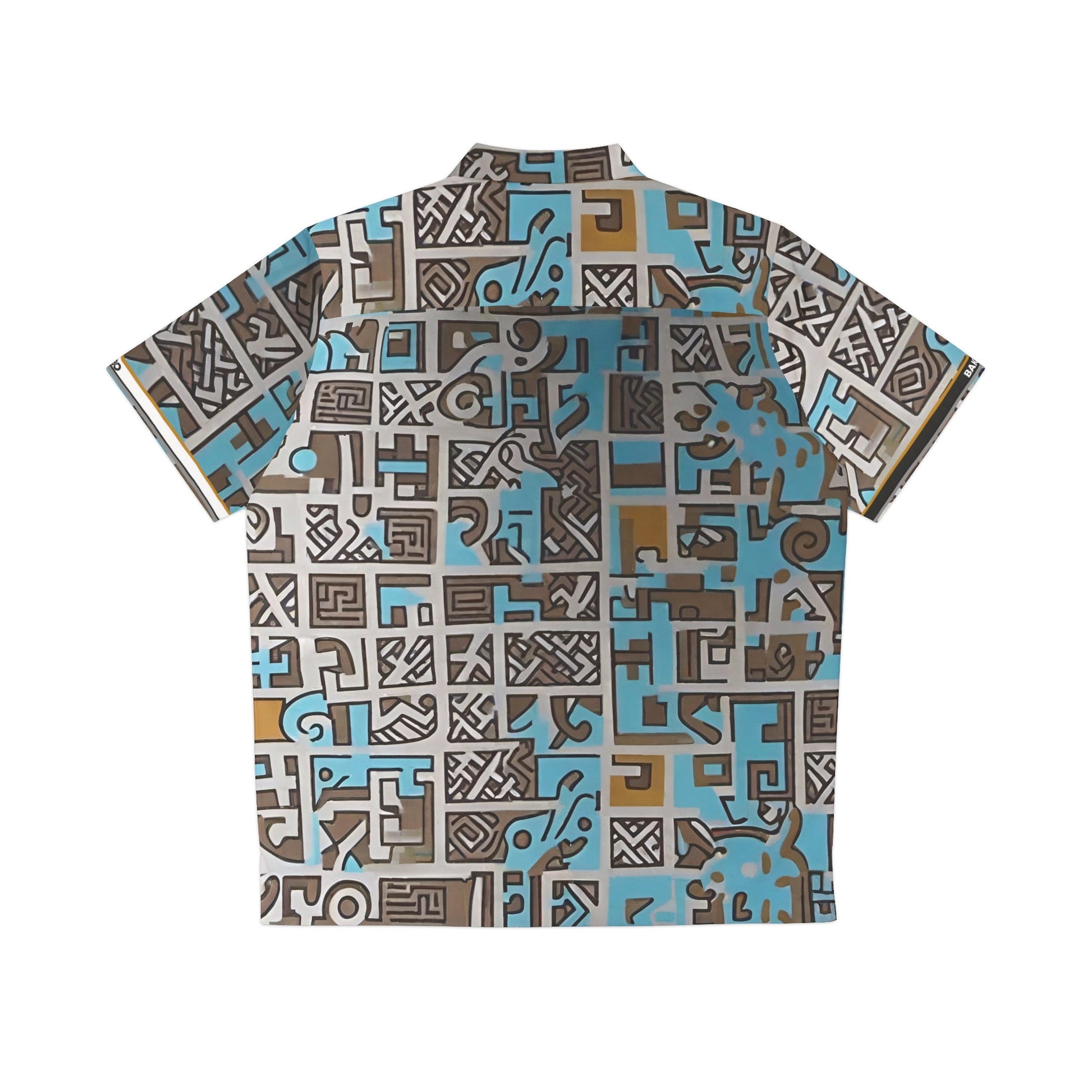Tribal Geo Print Hawaiian Shirt — Blue & Taupe AOP Printify bakabo.club