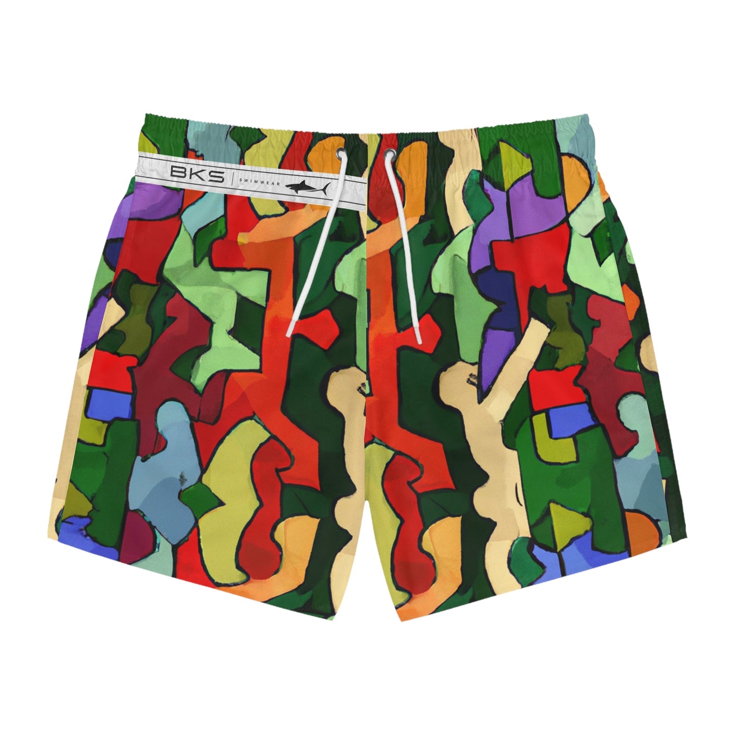 Abstract Colorblock Swim Trunks - Bold Retro Camouflage Print Printify bakabo.club