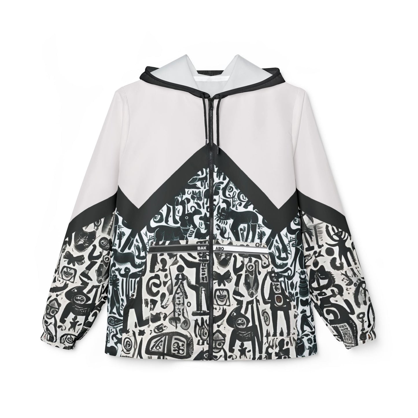 Monochrome Doodle Windbreaker Jacket – Abstract Tribal Pattern Printify bakabo.club