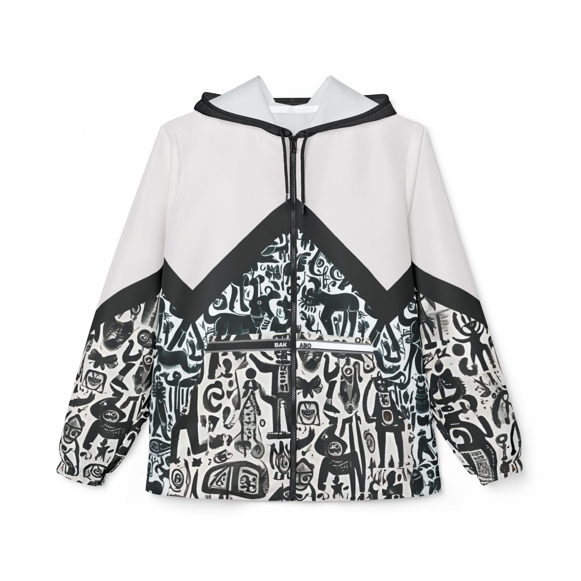 Monochrome Doodle Windbreaker Jacket – Abstract Tribal Pattern Printify bakabo.club