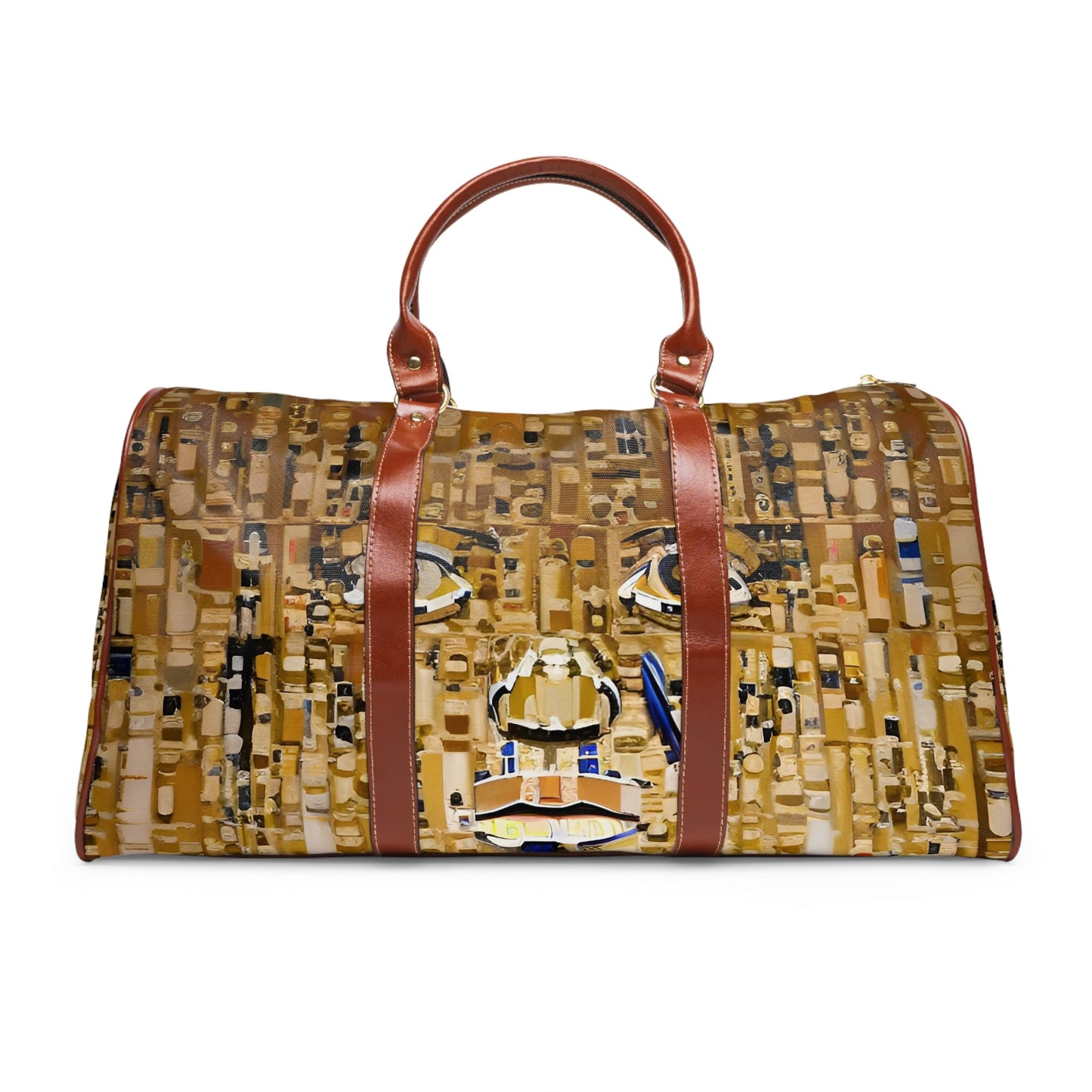 Waterproof Travel Duffle Bag — Modern Mosaic Gold Pattern Printify bakabo.club