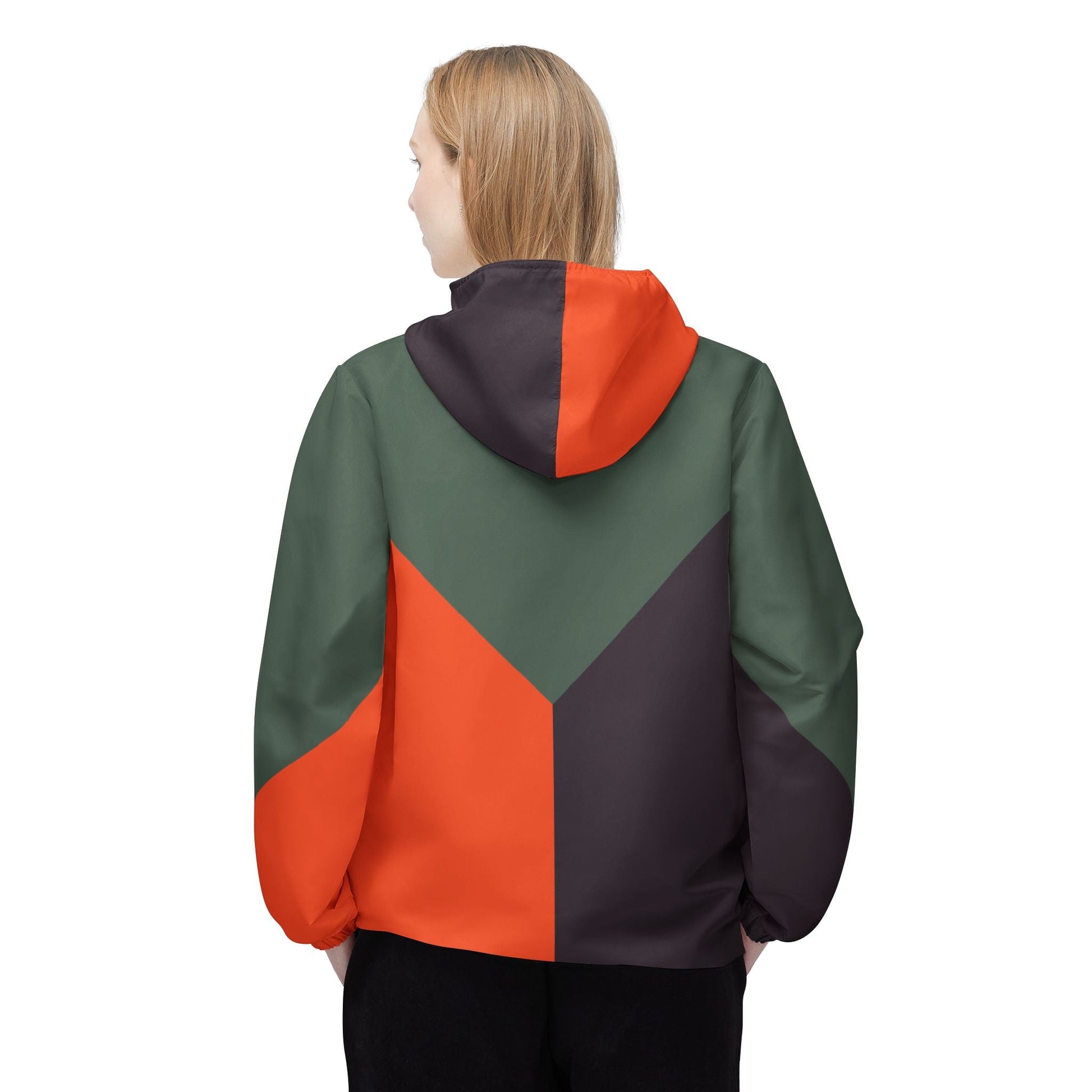 Windbreaker Jacket – Retro Chevron Colorblock Hooded Windbreaker Printify bakabo.club