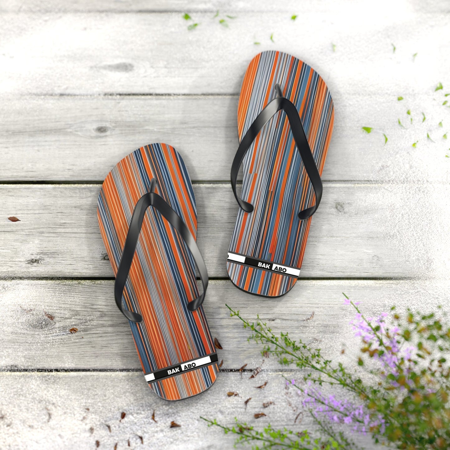 Striped Sunset Flip Flops — Orange & Blue Beach Sandals Printify bakabo.club