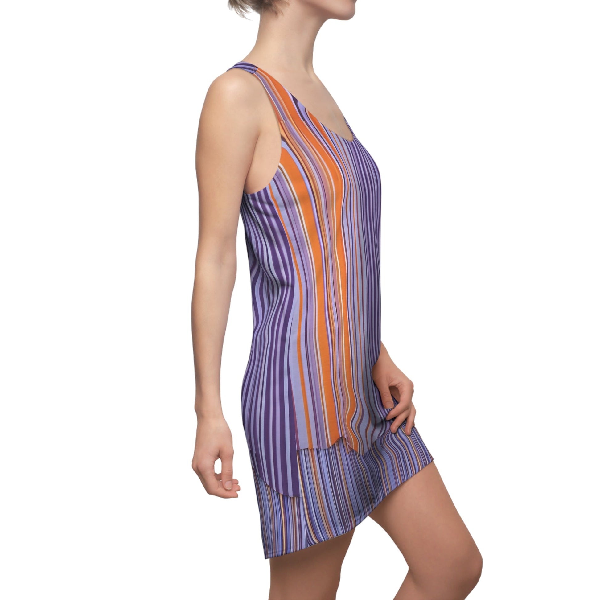 Purple & Orange Striped Racerback Dress – Vibrant Summer Layered AOP Dress Printify bakabo.club