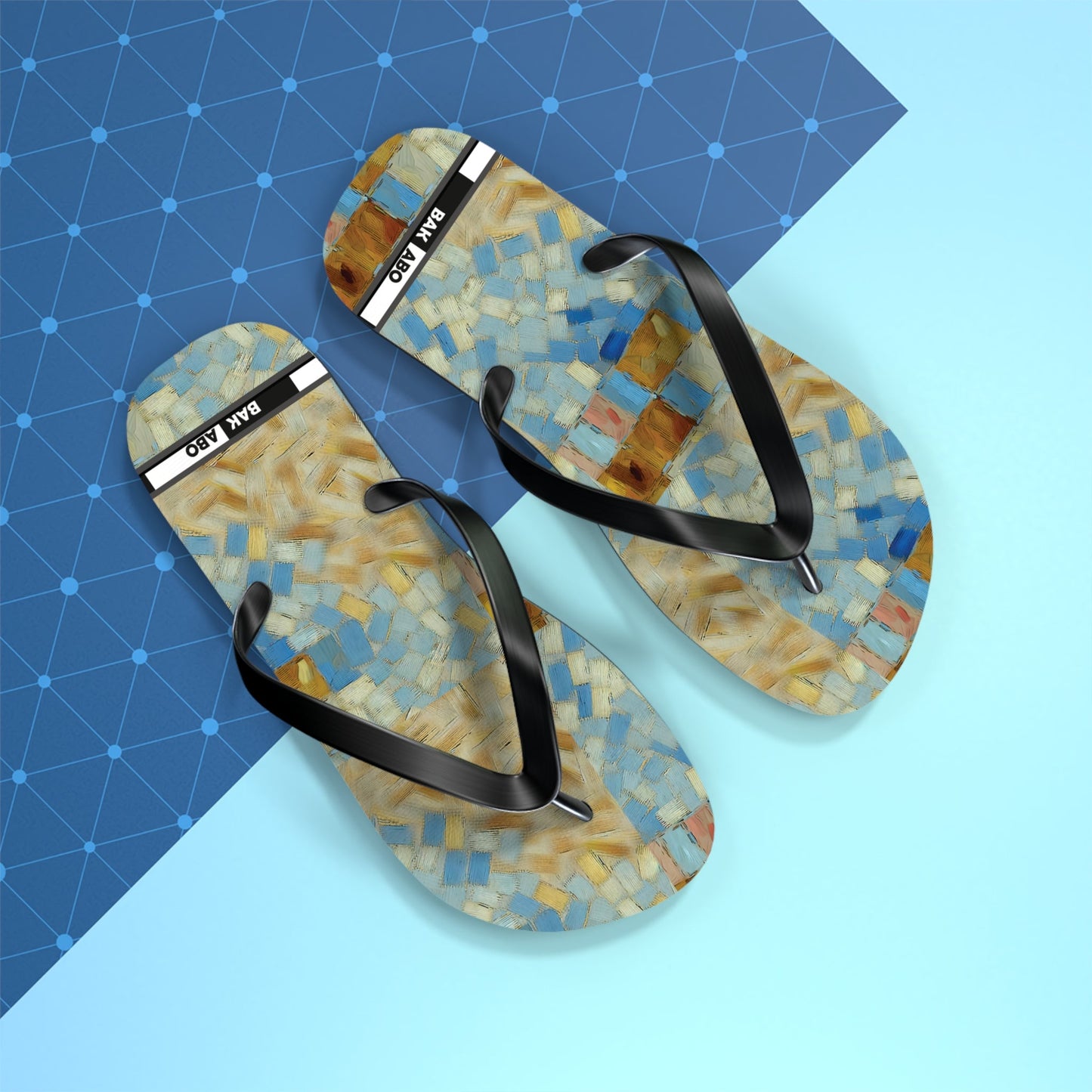Mosaic Tile Flip Flops — Blue & Sand Beach Sandals Printify bakabo.club