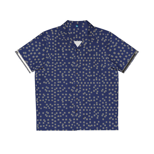 Navy Dot Pattern Hawaiian Shirt — Men's Casual Aloha Button-Up Printify bakabo.club