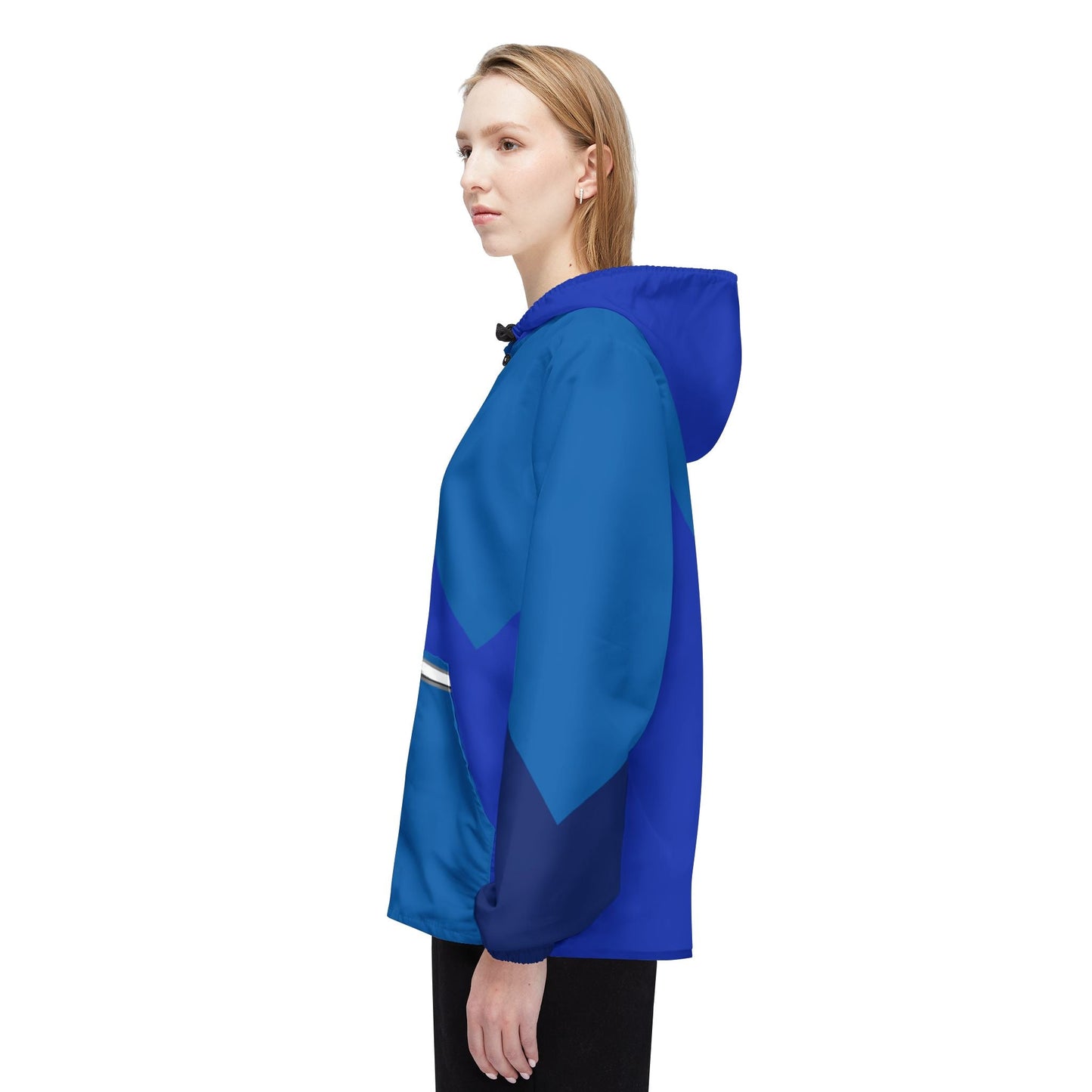 Blue Chevron Windbreaker Jacket – Lightweight Waterproof Hooded Jacket Printify bakabo.club