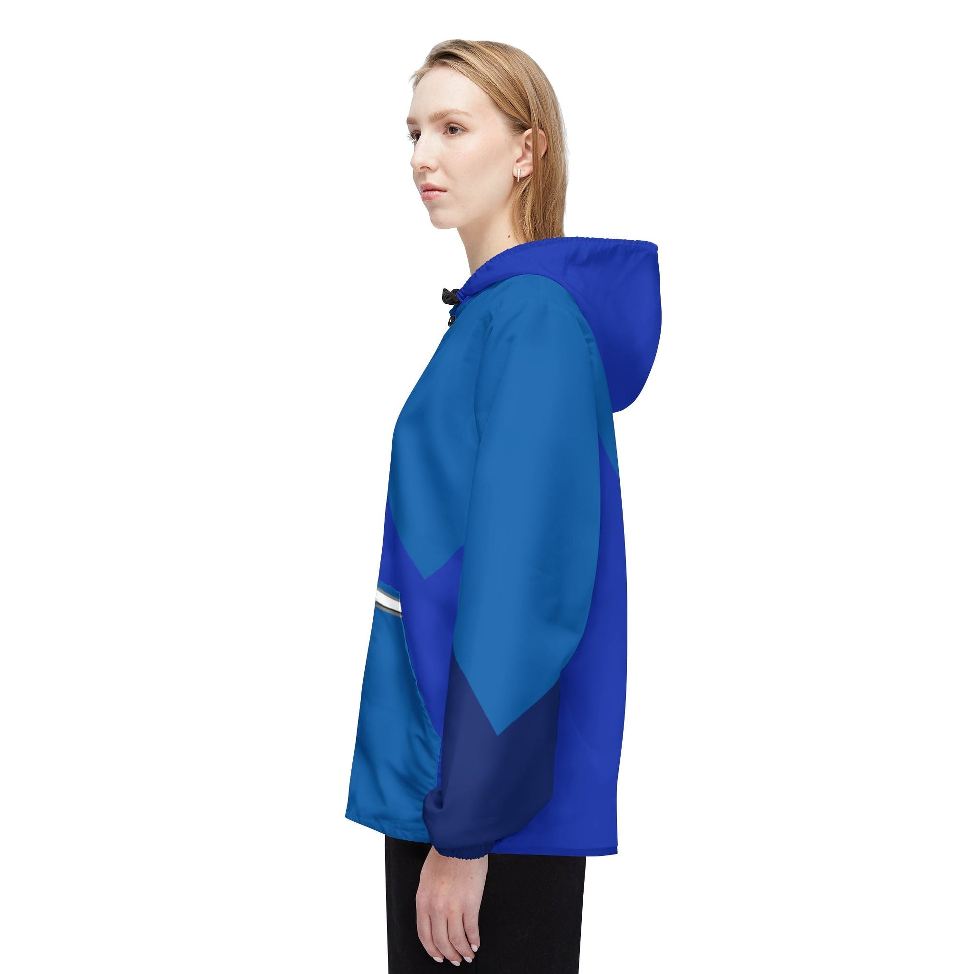 Blue Chevron Windbreaker Jacket – Lightweight Waterproof Hooded Jacket Printify bakabo.club