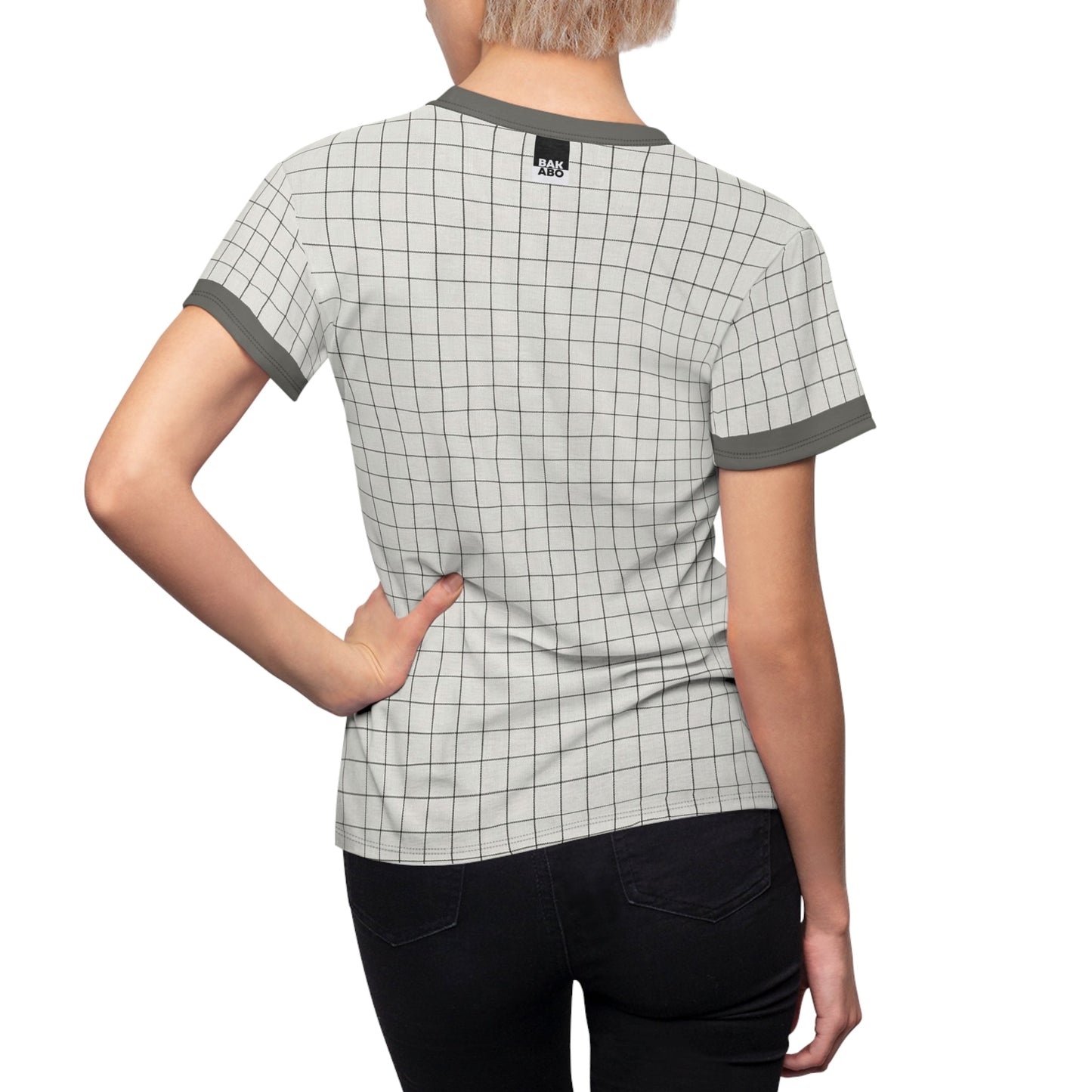 Women's Grid Tee — Minimalist BKS Check Pattern AOP Printify bakabo.club