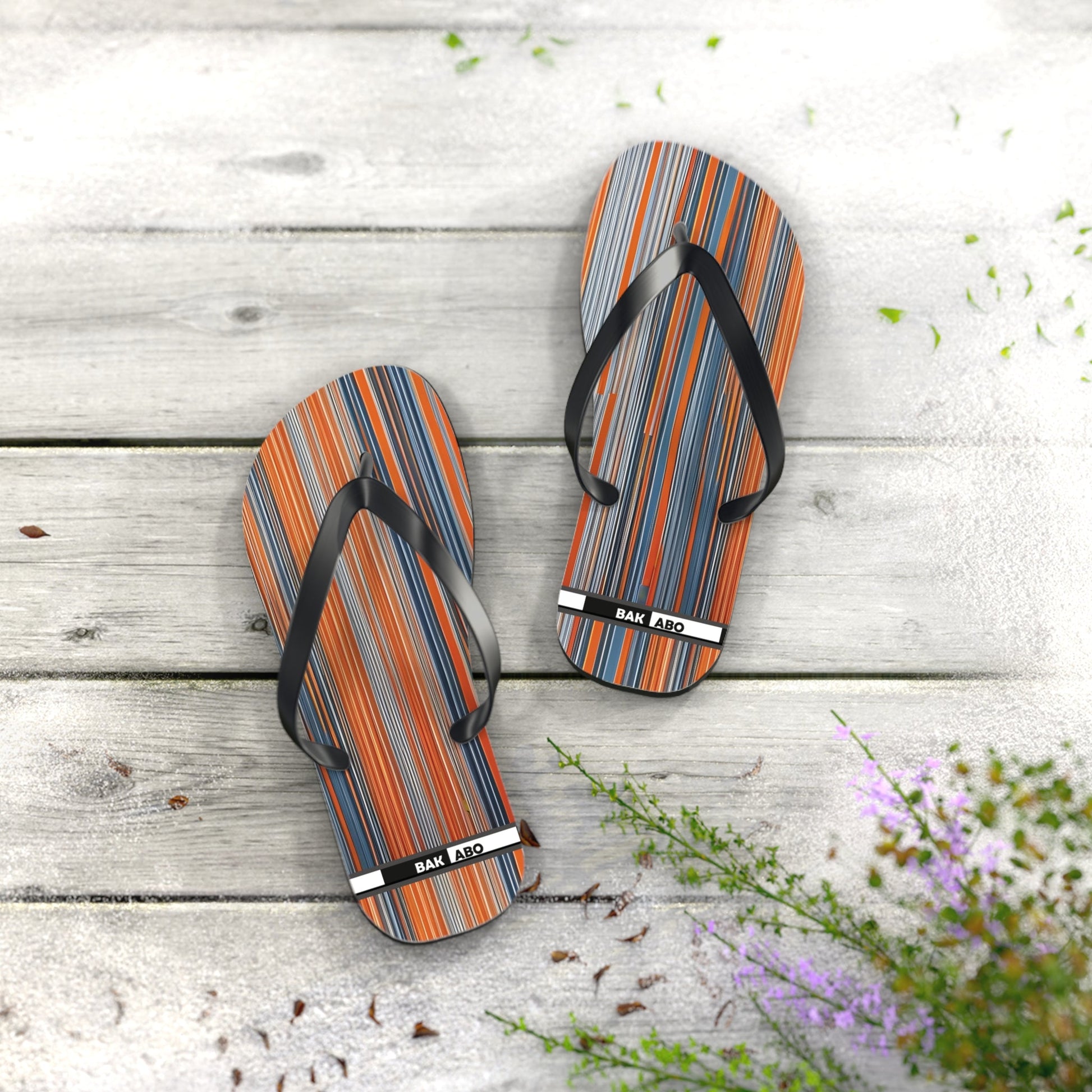 Striped Sunset Flip Flops — Orange & Blue Beach Sandals Printify bakabo.club
