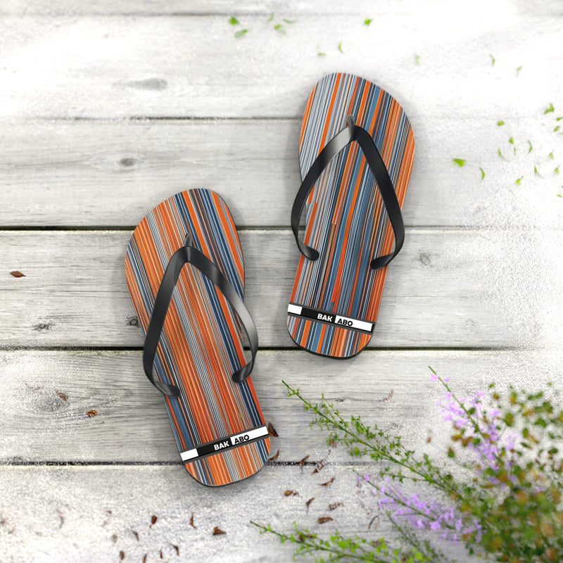 Striped Sunset Flip Flops — Orange & Blue Beach Sandals Printify bakabo.club