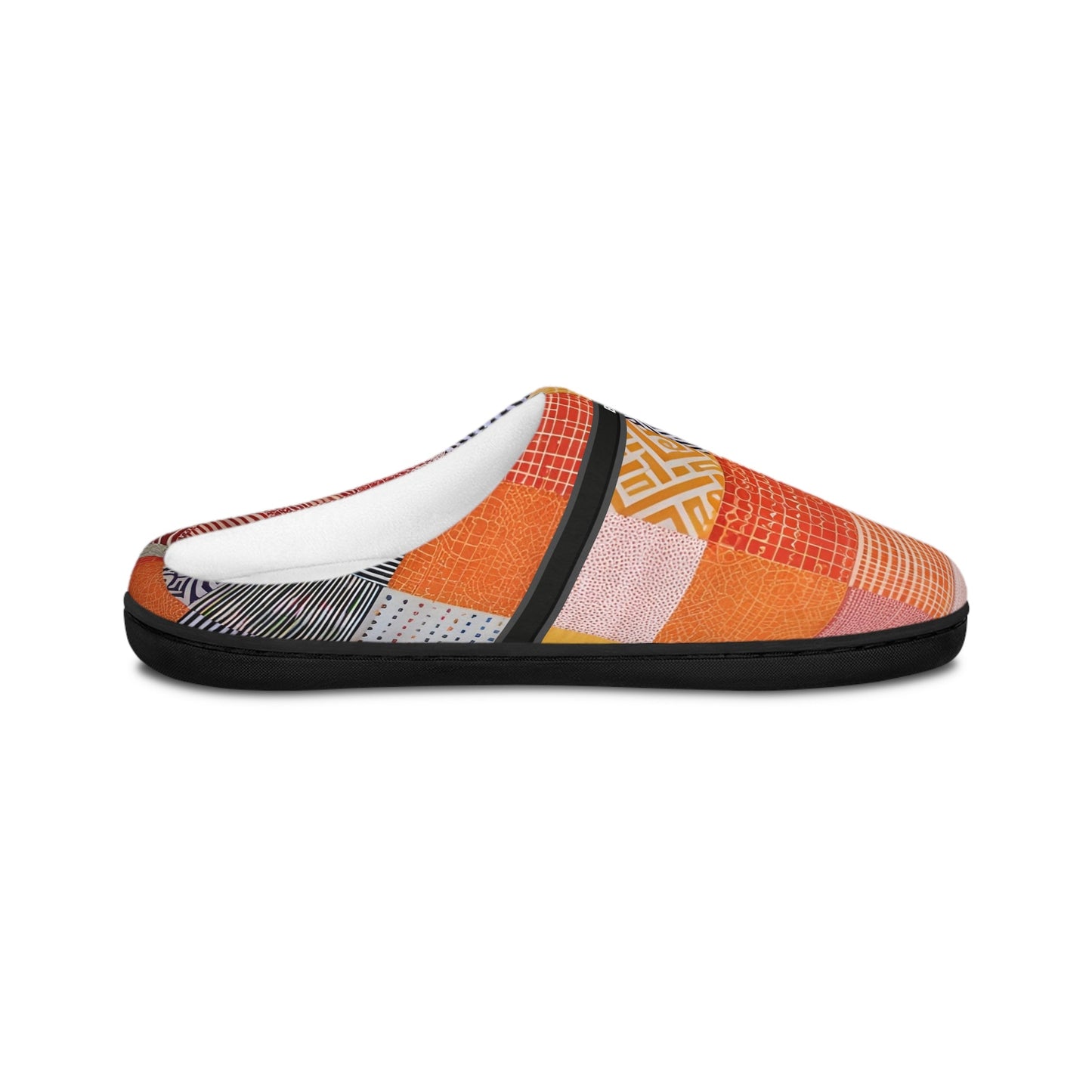 Patchwork Cozy Slippers — Women's Indoor Slip-Ons (Colorful Geometric Quilt Pattern) BakAbo Studio BKS bakabo.club