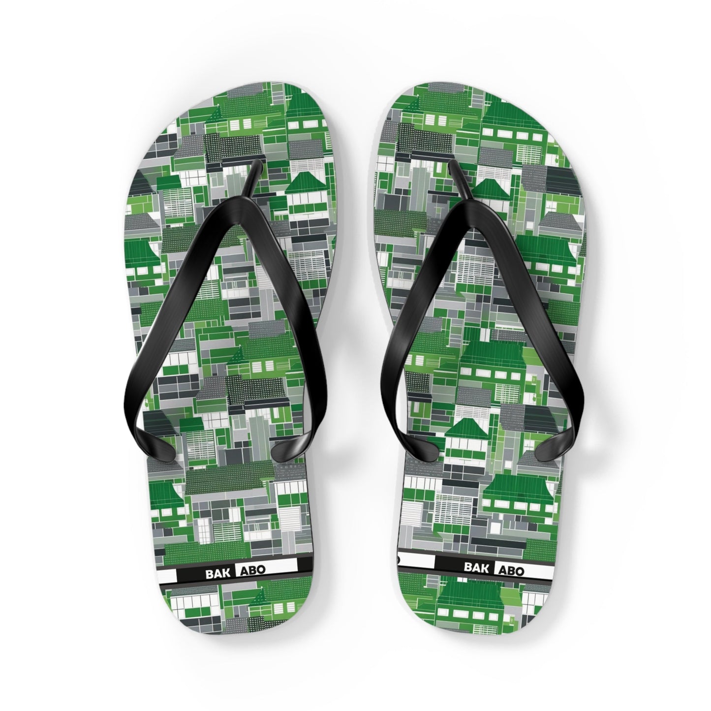 Green Geometric Flip Flops — Modern Pixelated Pattern Beach Sandals Printify bakabo.club