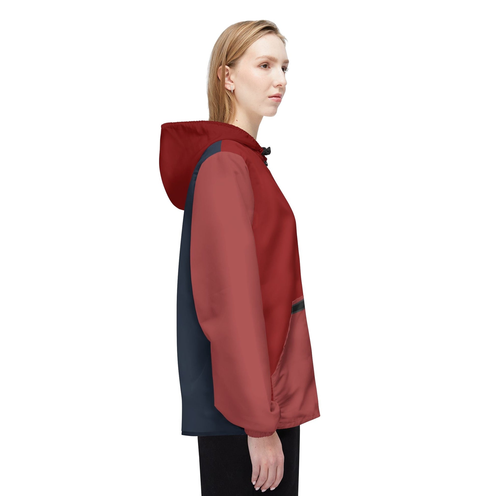 Two-Tone Lightweight Windbreaker Jacket – Red & Navy Hooded Zip-Up Printify bakabo.club