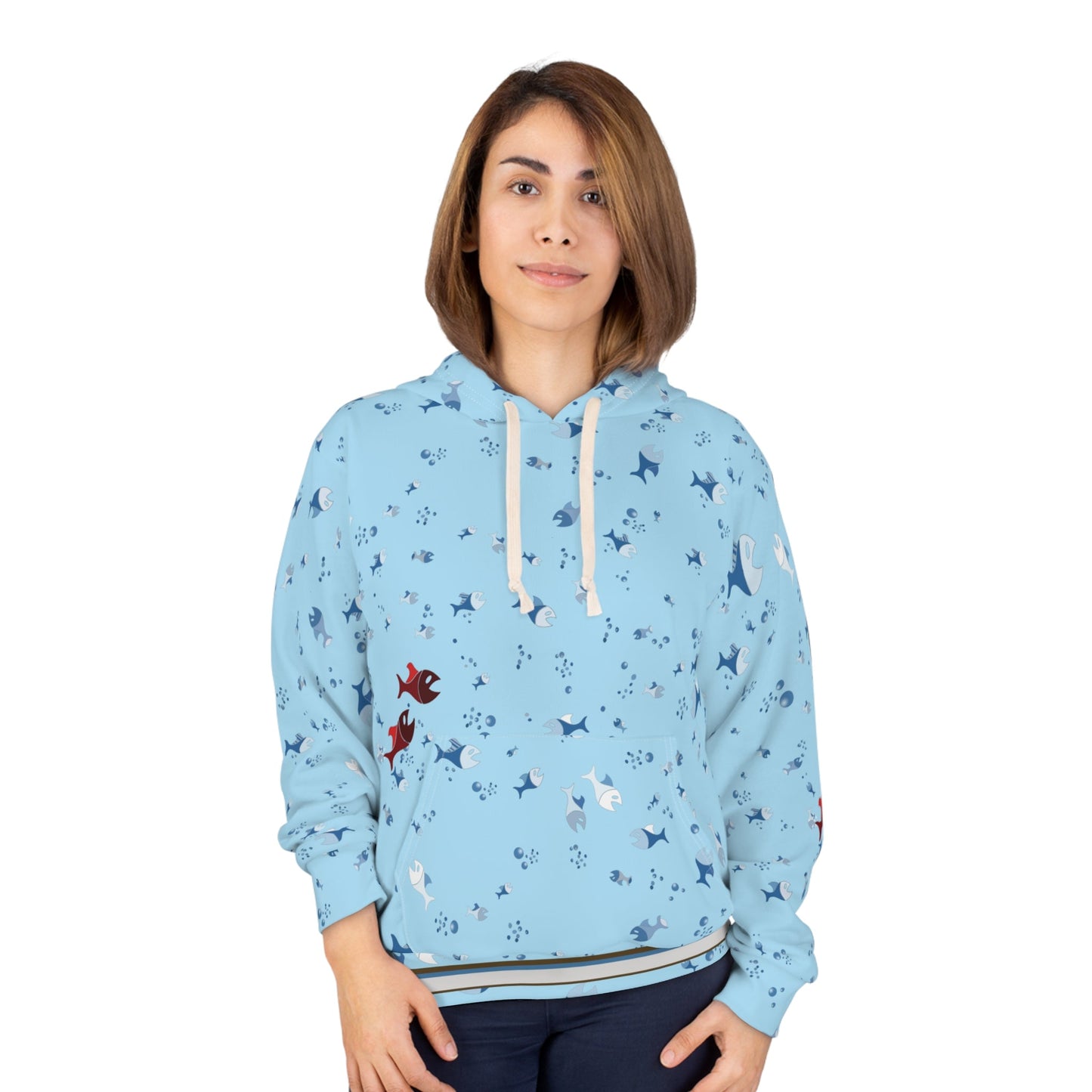 Koi Fish Pattern Hoodie – Light Blue All-Over-Print Pullover Printify bakabo.club