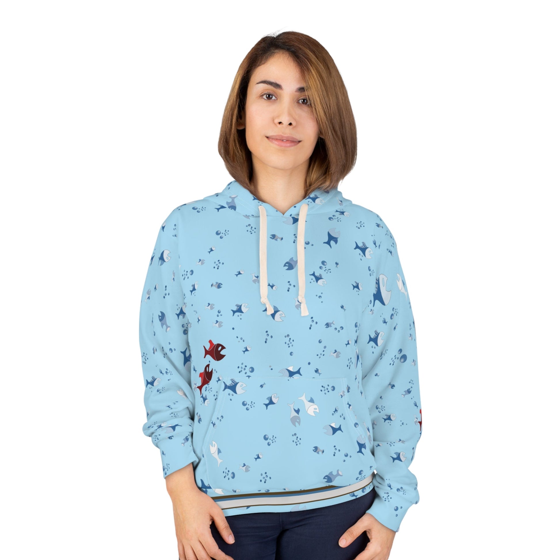 Koi Fish Pattern Hoodie – Light Blue All-Over-Print Pullover Printify bakabo.club