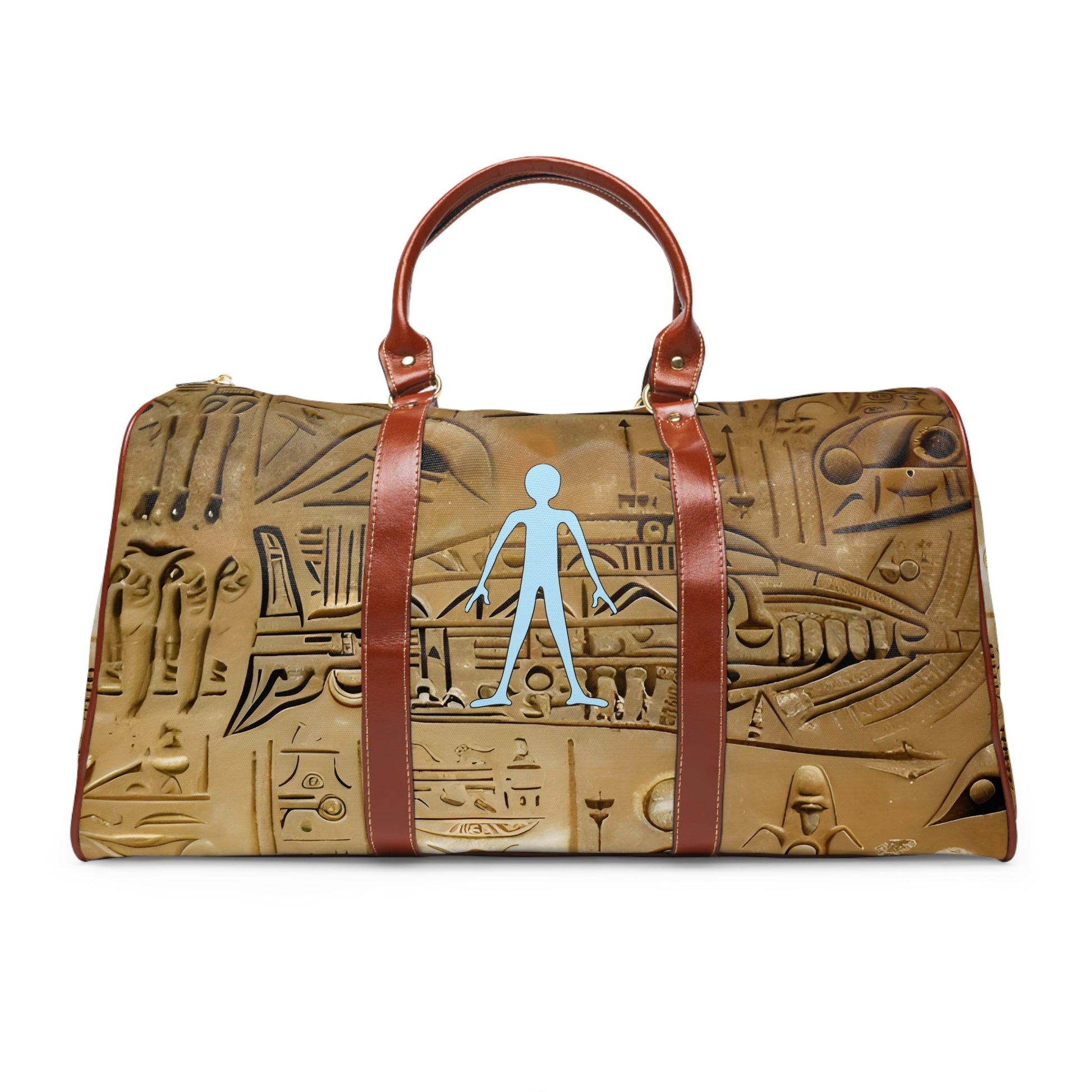 Egyptian Hieroglyph Travel Duffle — Waterproof Weekend Bag with Stick Figure Motif Printify bakabo.club