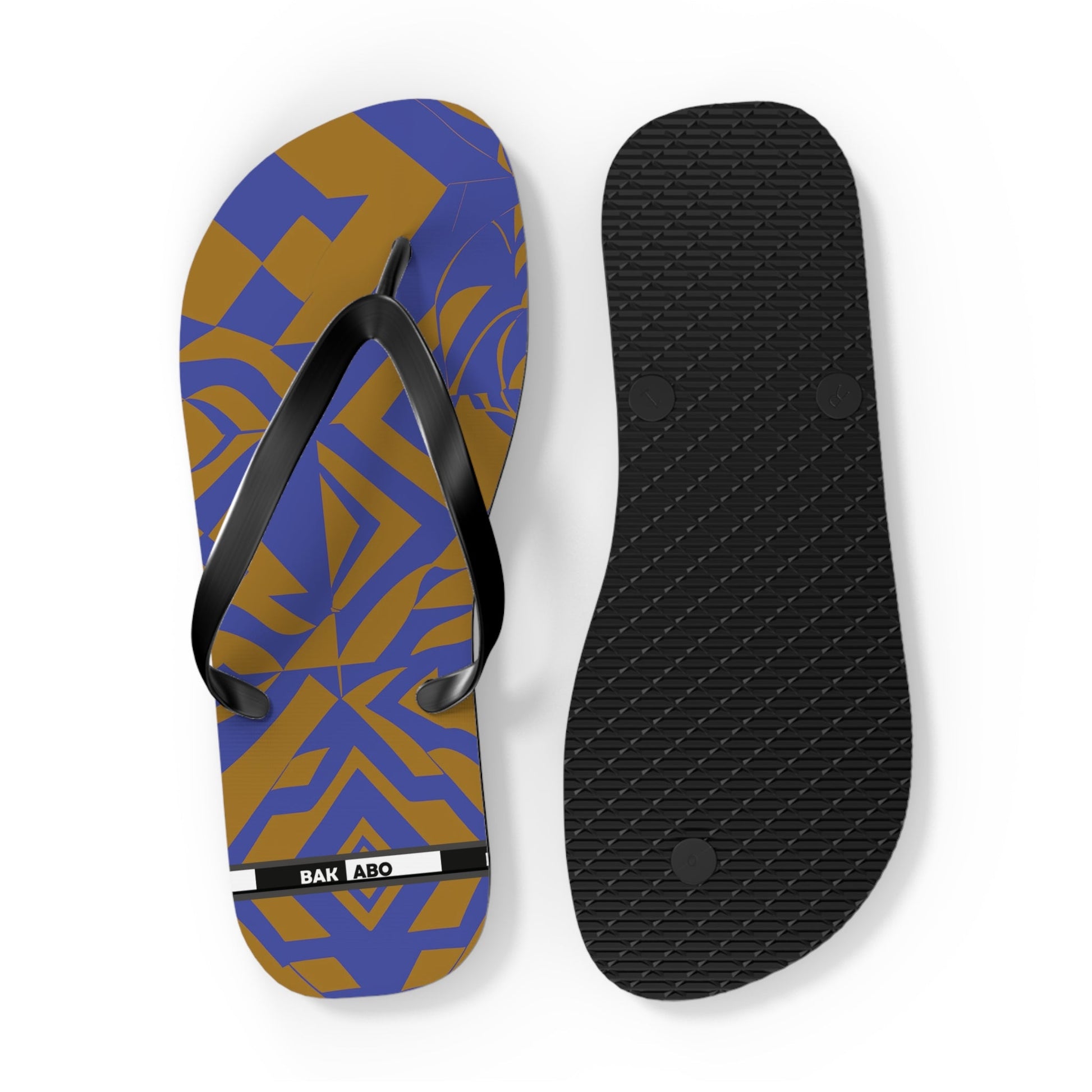 Abstract Blue & Gold Flip Flops — Tropical Geometric Beach Sandals Printify bakabo.club