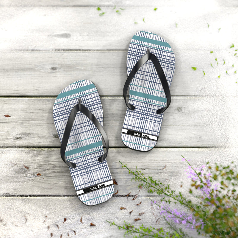 Plaid Teal Stripe Flip Flops — Casual Beach & Everyday Sandals Printify bakabo.club