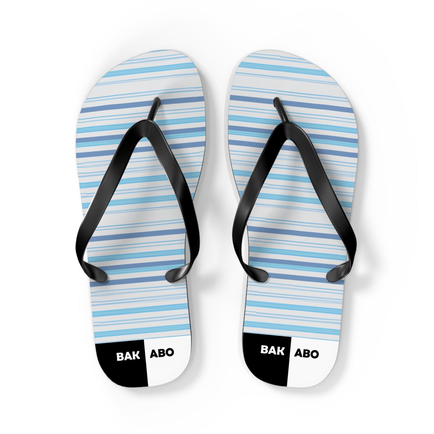 Striped Blue Flip Flops – Casual Beach Sandals with 'BAK ABO' Accent Printify bakabo.club