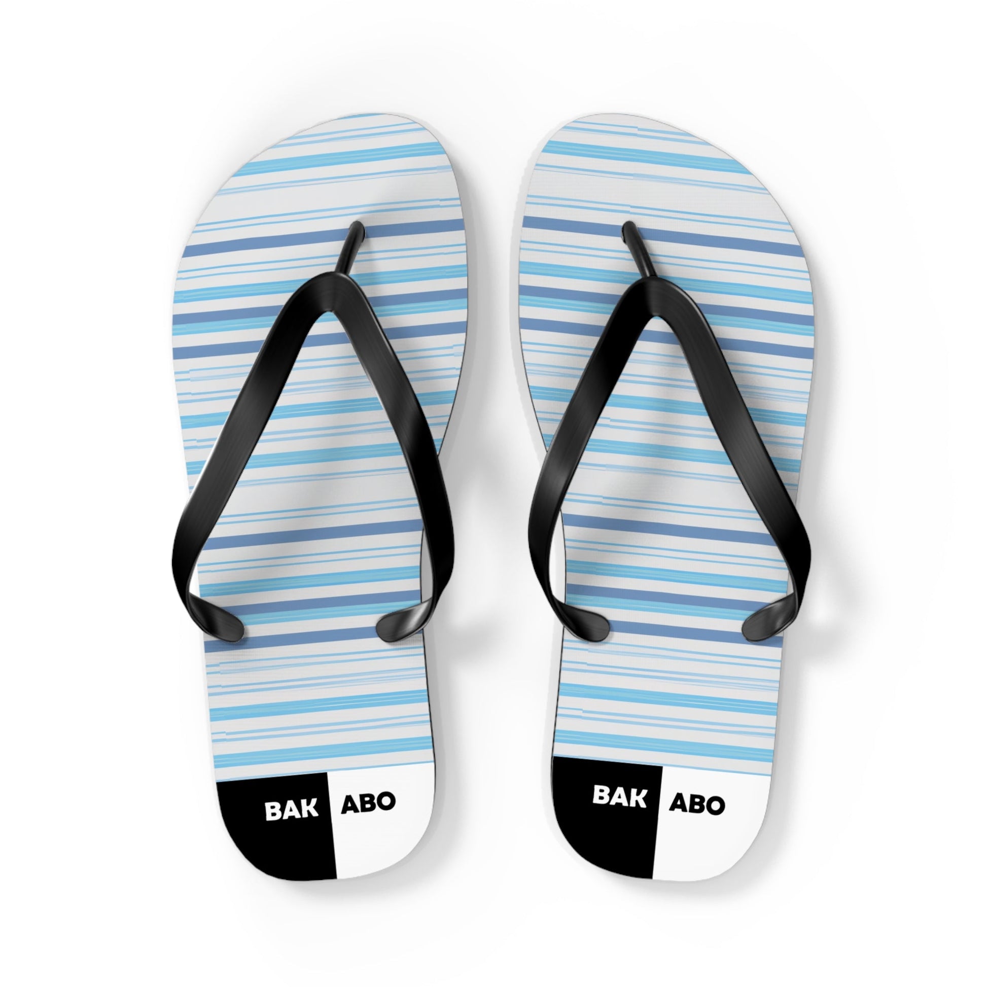 Striped Blue Flip Flops – Casual Beach Sandals with 'BAK ABO' Accent Printify bakabo.club
