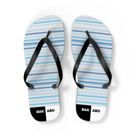 Striped Blue Flip Flops – Casual Beach Sandals with 'BAK ABO' Accent Printify bakabo.club