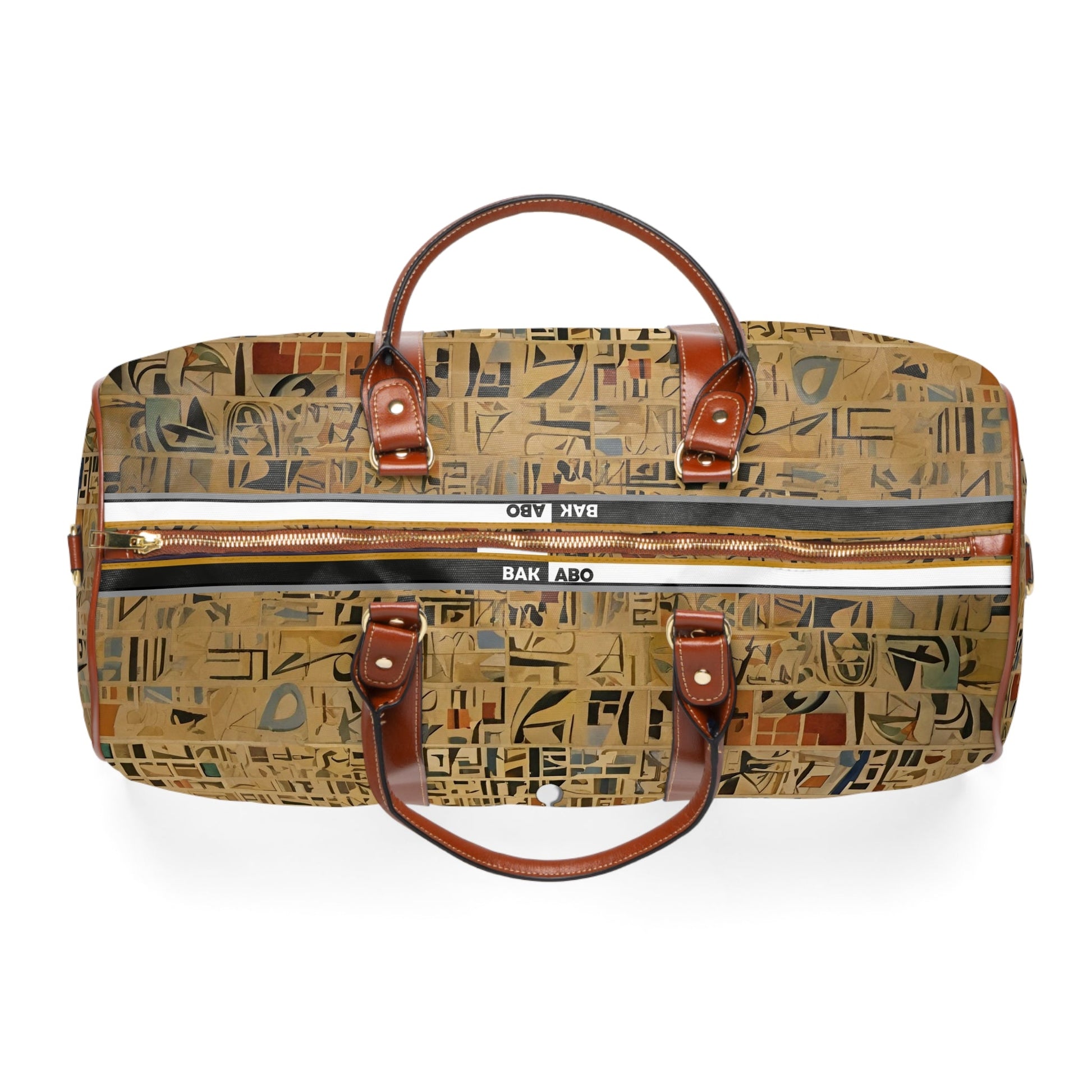 Waterproof Travel Duffel Bag — Abstract Mosaic Pattern with Stick Figure Printify bakabo.club