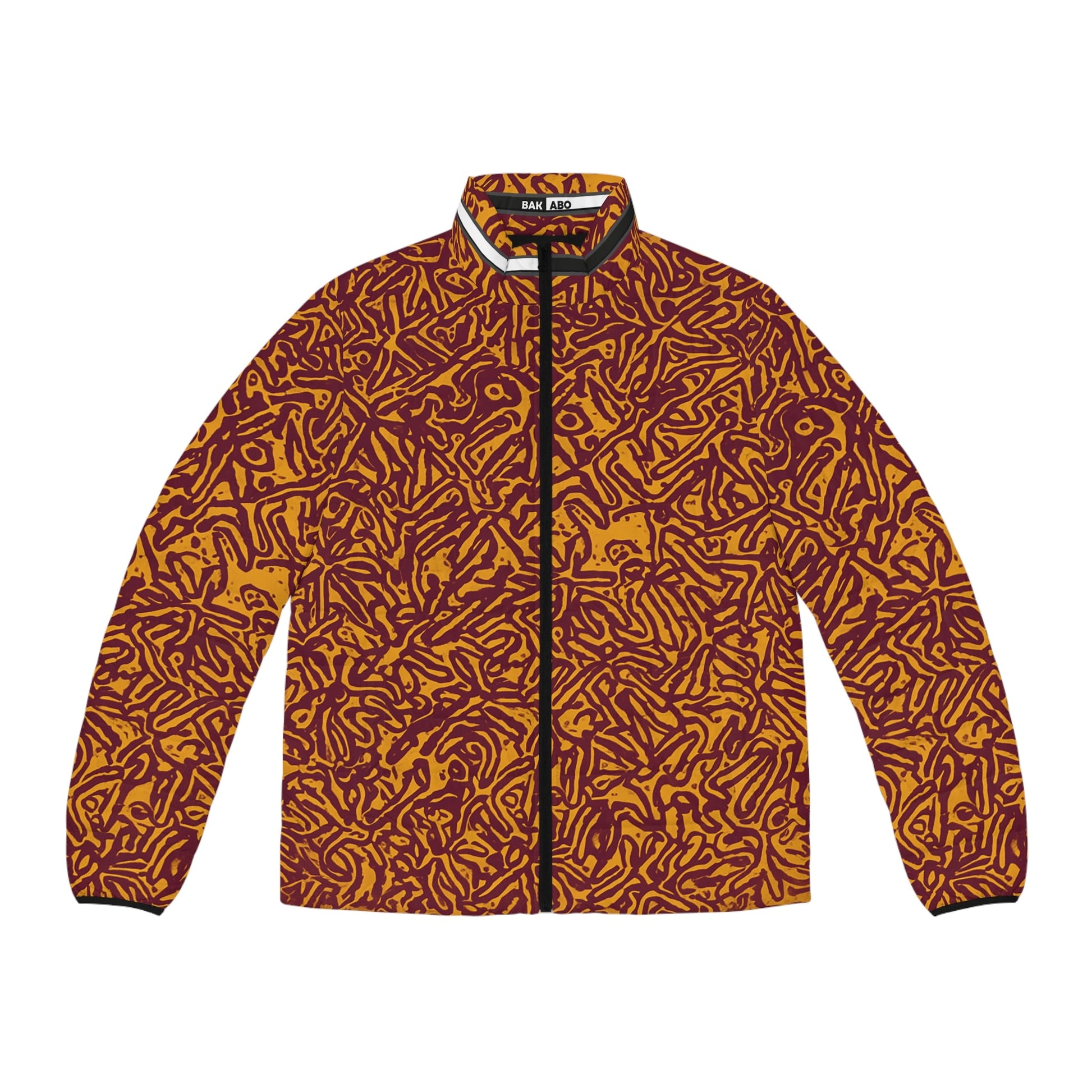 Puffer Jacket — Abstract Red & Gold All-Over Print Printify bakabo.club