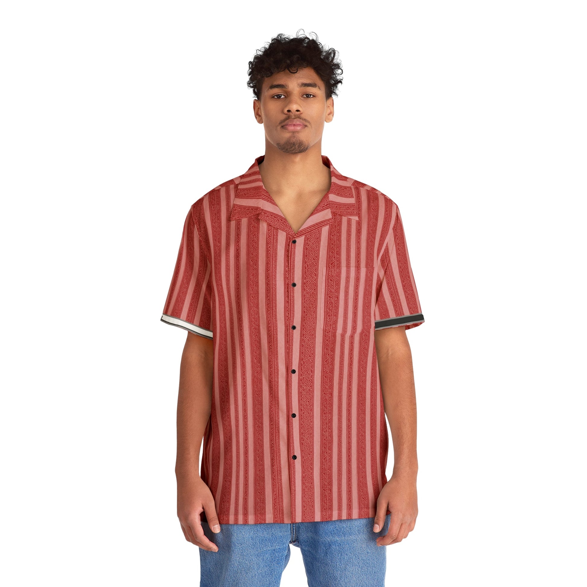 Red Stripe Hawaiian Shirt - Men's Casual Aloha Button-Up Printify bakabo.club