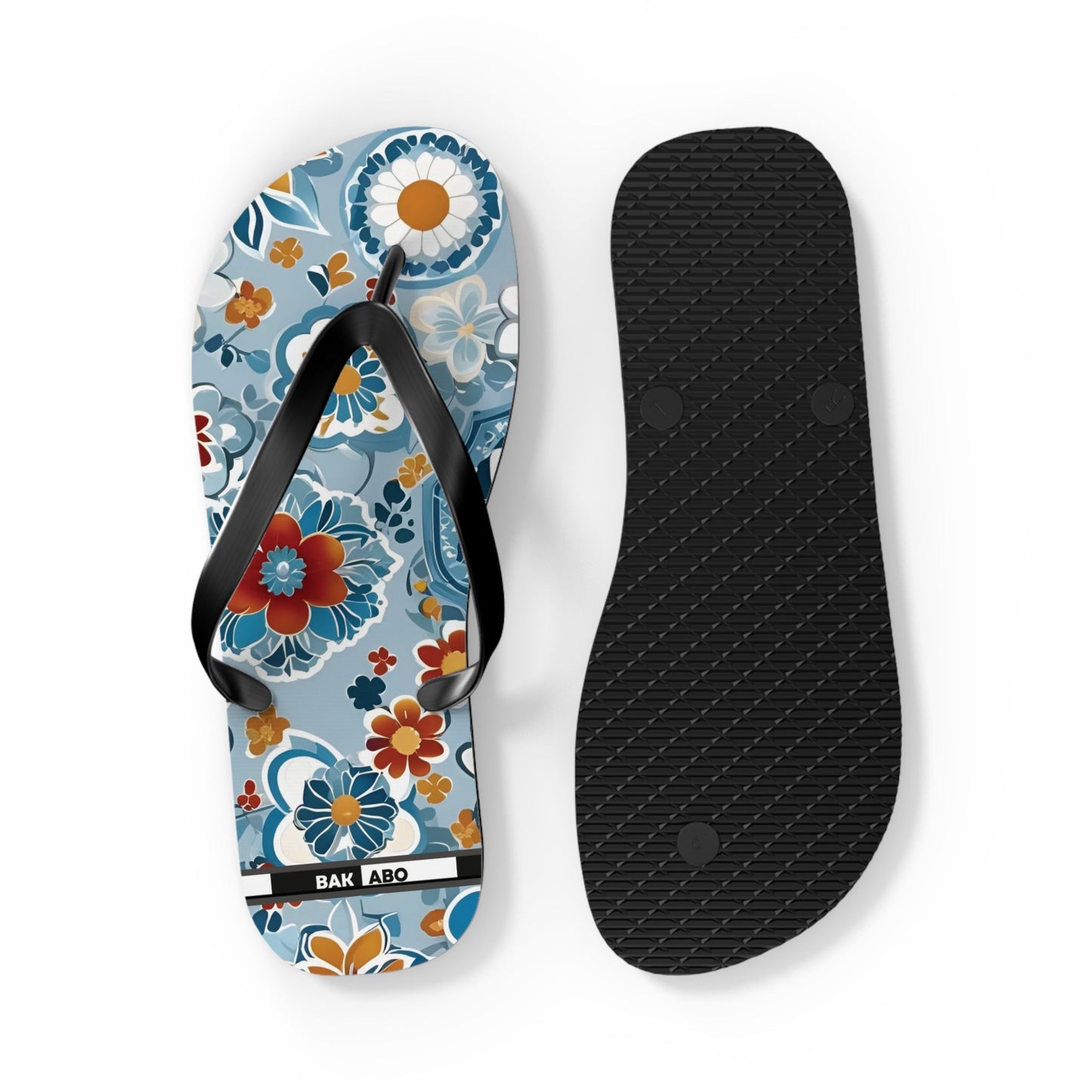 Floral Blue Retro Flip Flops — Women’s Summer Beach Sandals Printify bakabo.club