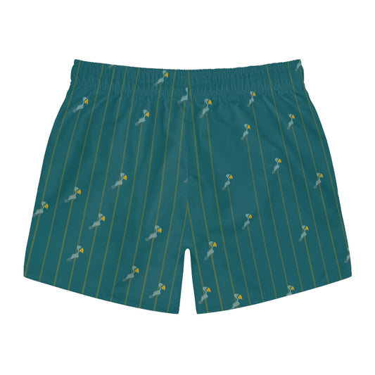 Men's Tropical Parrot Stripe Swim Trunks — Teal AOP Beach Shorts Printify bakabo.club