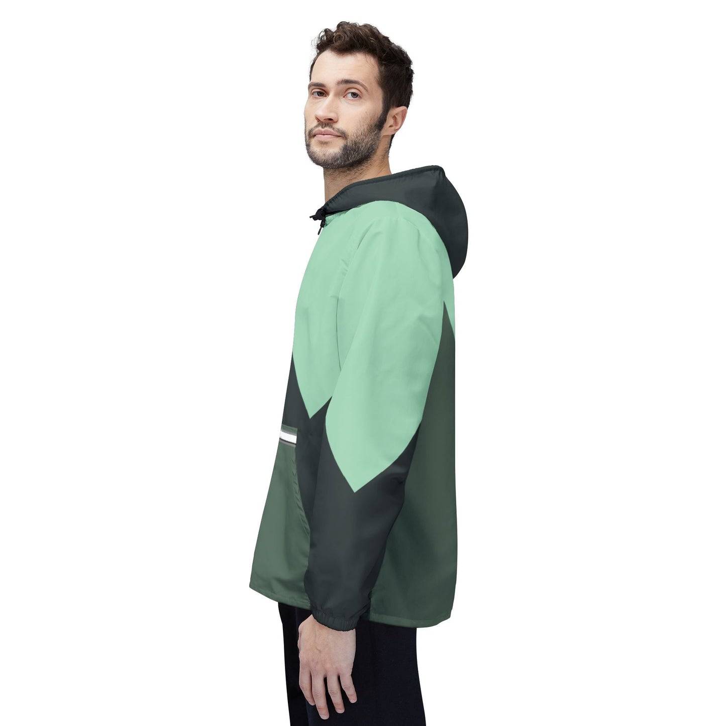 Mint Chevron Windbreaker Jacket — Lightweight Hooded Outdoor Jacket Printify bakabo.club