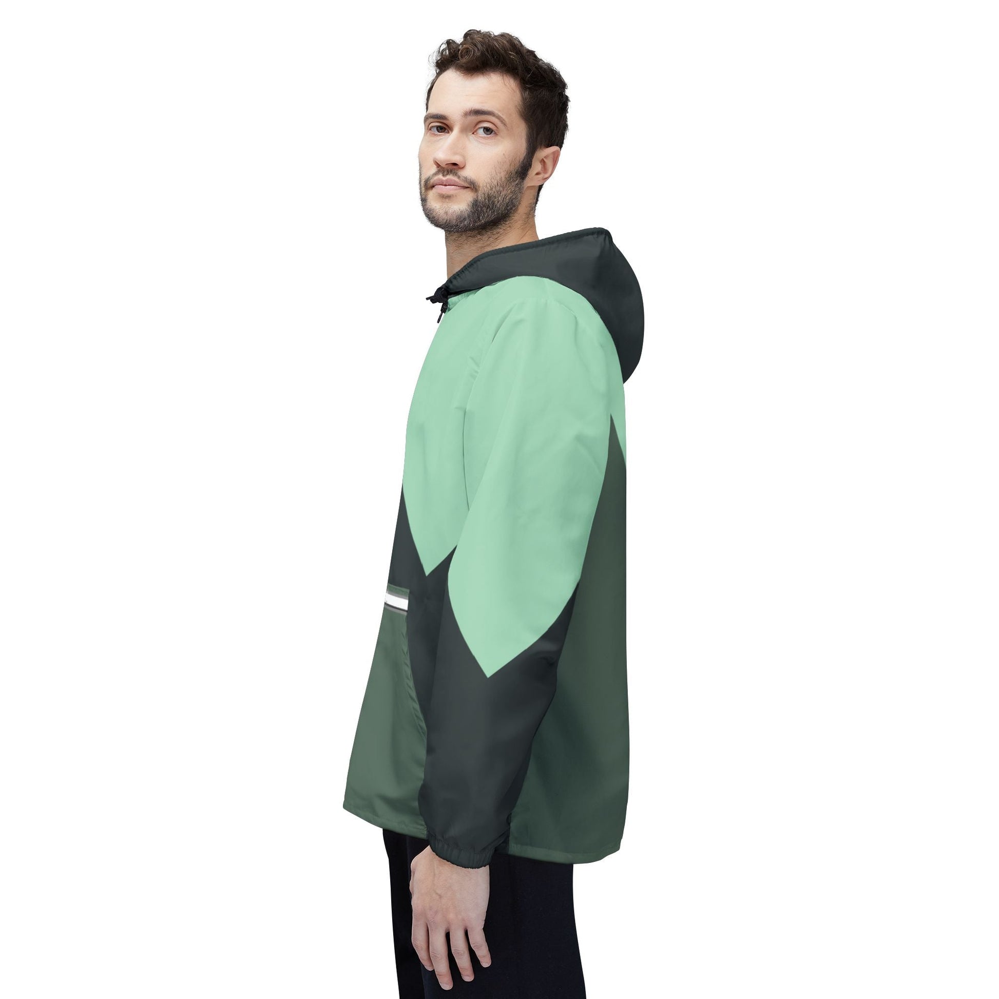 Mint Chevron Windbreaker Jacket — Lightweight Hooded Outdoor Jacket Printify bakabo.club