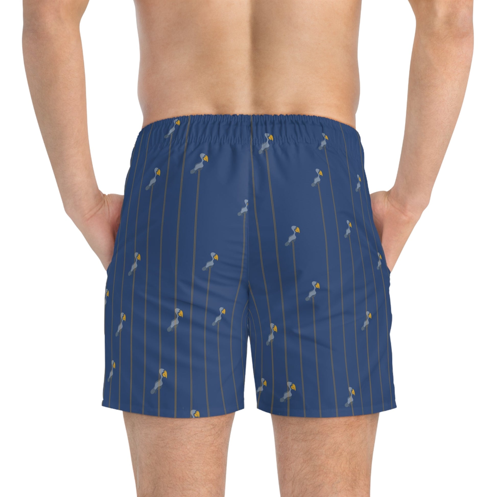 Bird Pinstripe Swim Trunks — Blue All-Over-Print Beach Shorts Printify bakabo.club