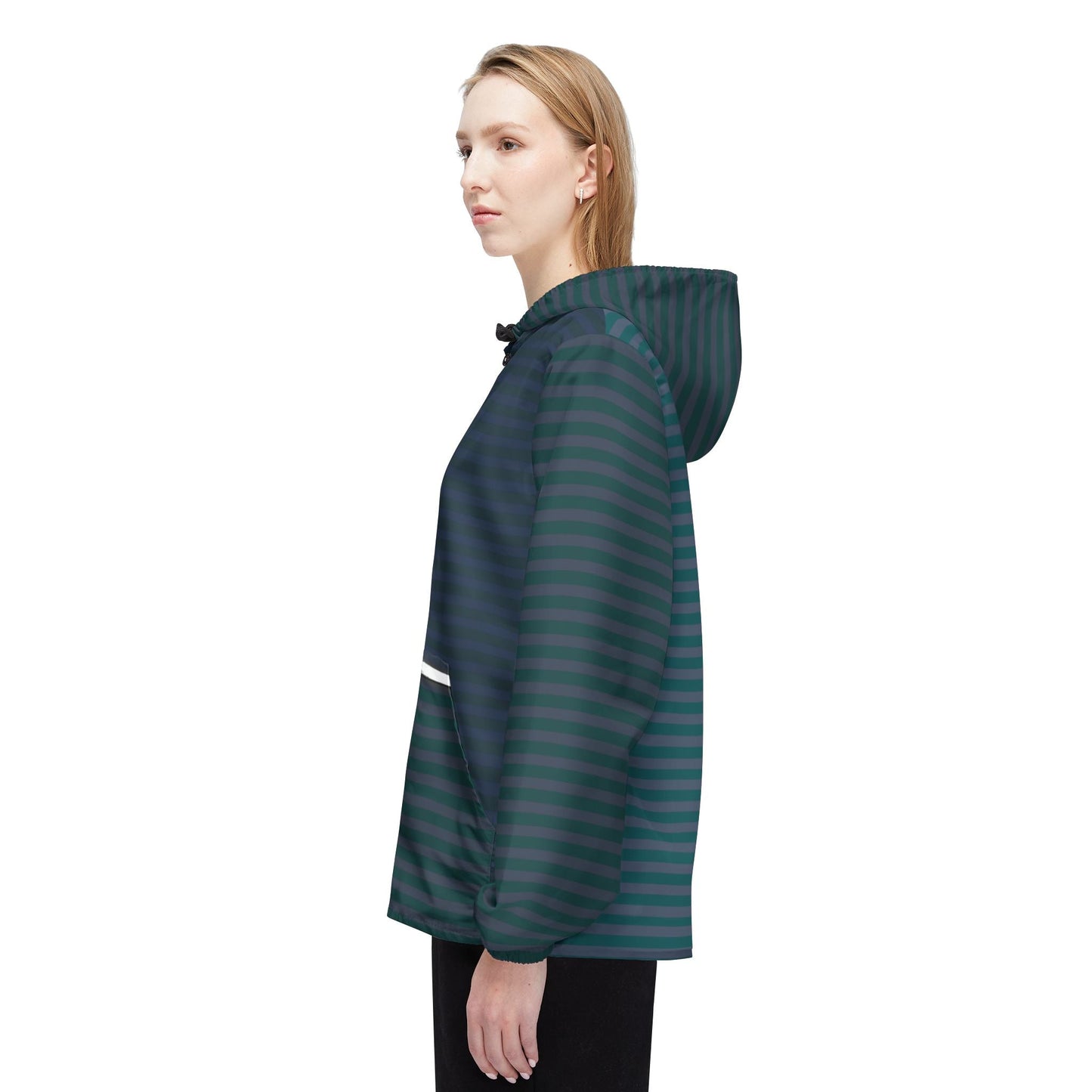 Striped Teal Windbreaker Jacket - Lightweight Hooded Windbreaker Printify bakabo.club