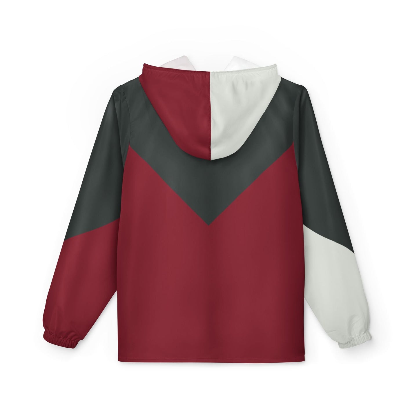 Colorblock Chevron Windbreaker Jacket — Red, Charcoal & White Hooded Jacket Printify bakabo.club