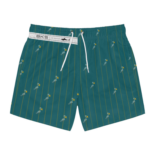 Men's Tropical Parrot Stripe Swim Trunks — Teal AOP Beach Shorts Printify bakabo.club