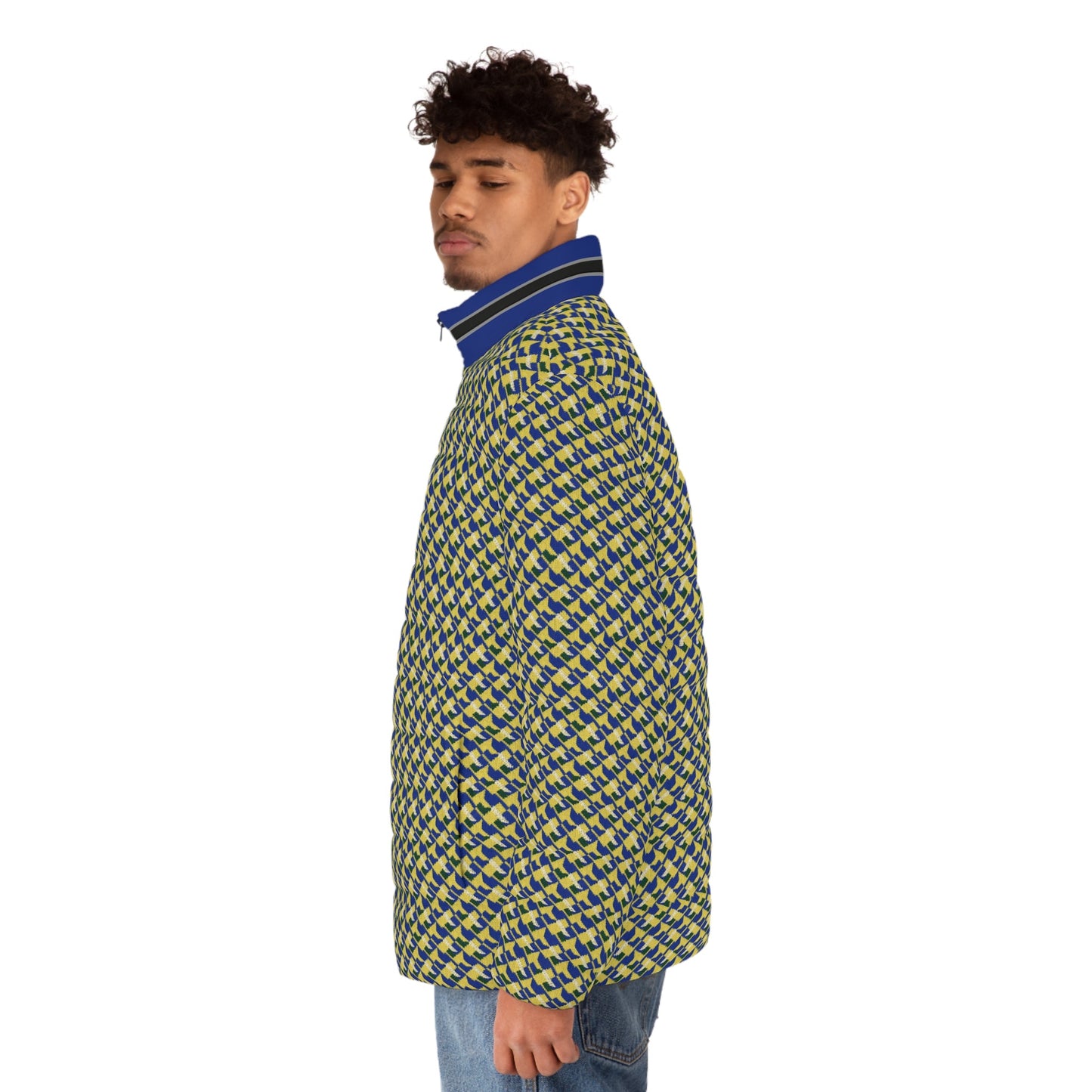 Men's Geometric Houndstooth Puffer Jacket – All-Over Print Printify bakabo.club