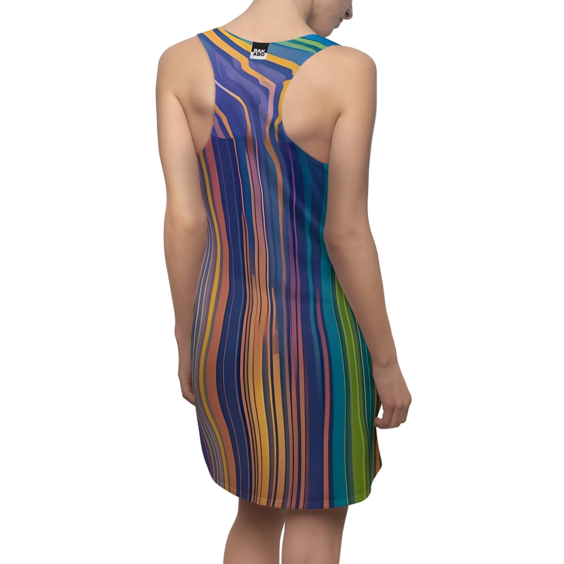 Abstract Rainbow Stripe Racerback Dress — Vibrant All-Over Print
