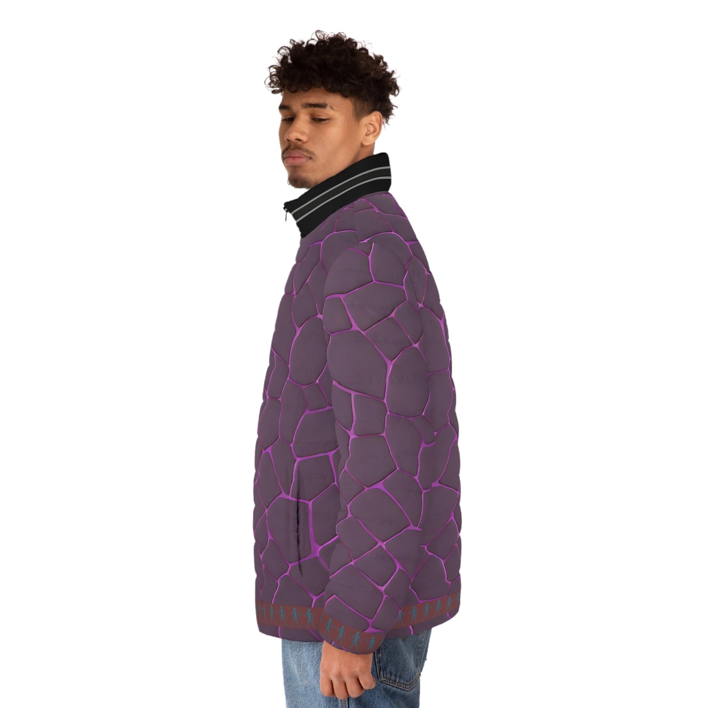 Purple Cracked Stone Puffer Jacket — Textured All-Over Print Men’s Outerwear Printify bakabo.club