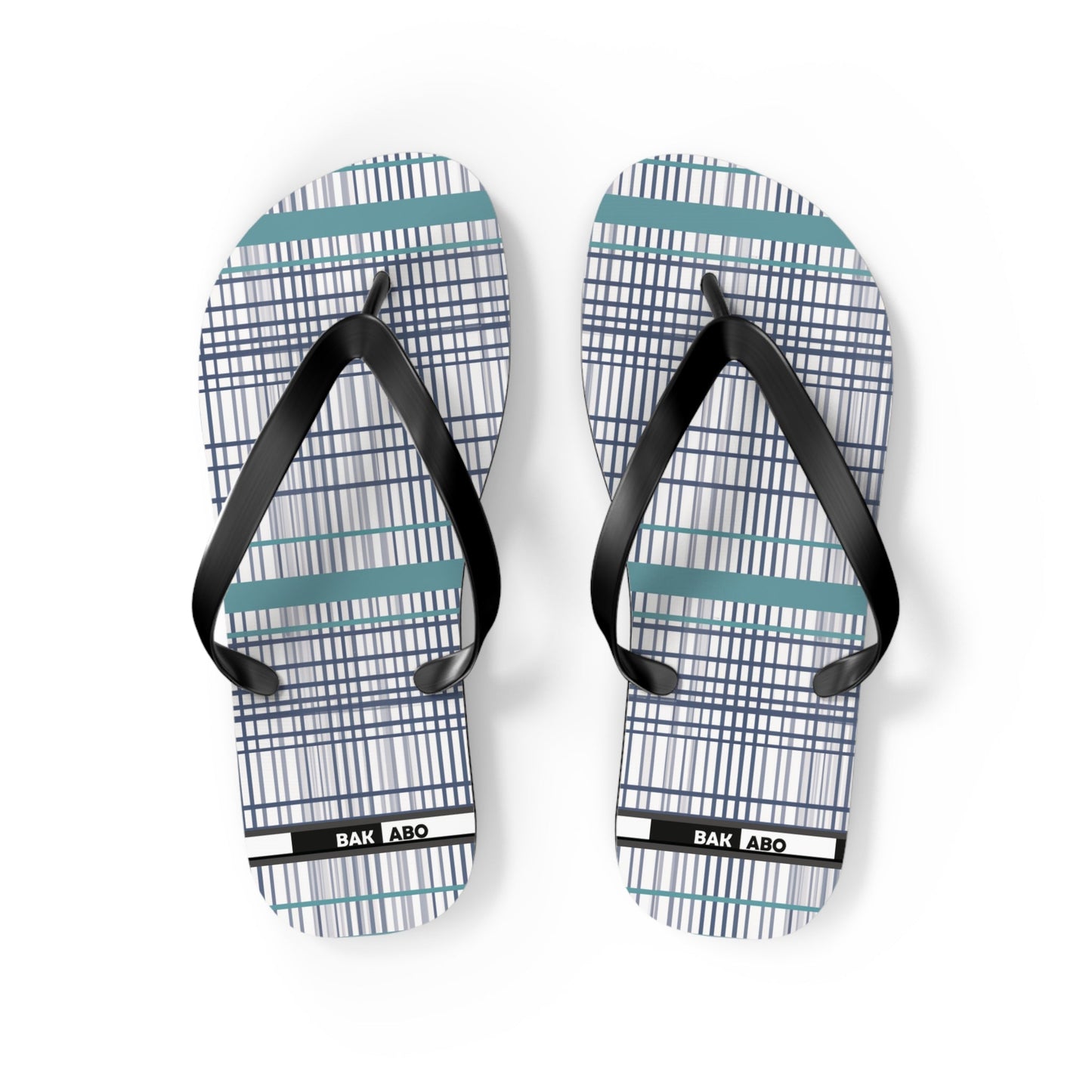 Plaid Teal Stripe Flip Flops — Casual Beach & Everyday Sandals Printify bakabo.club