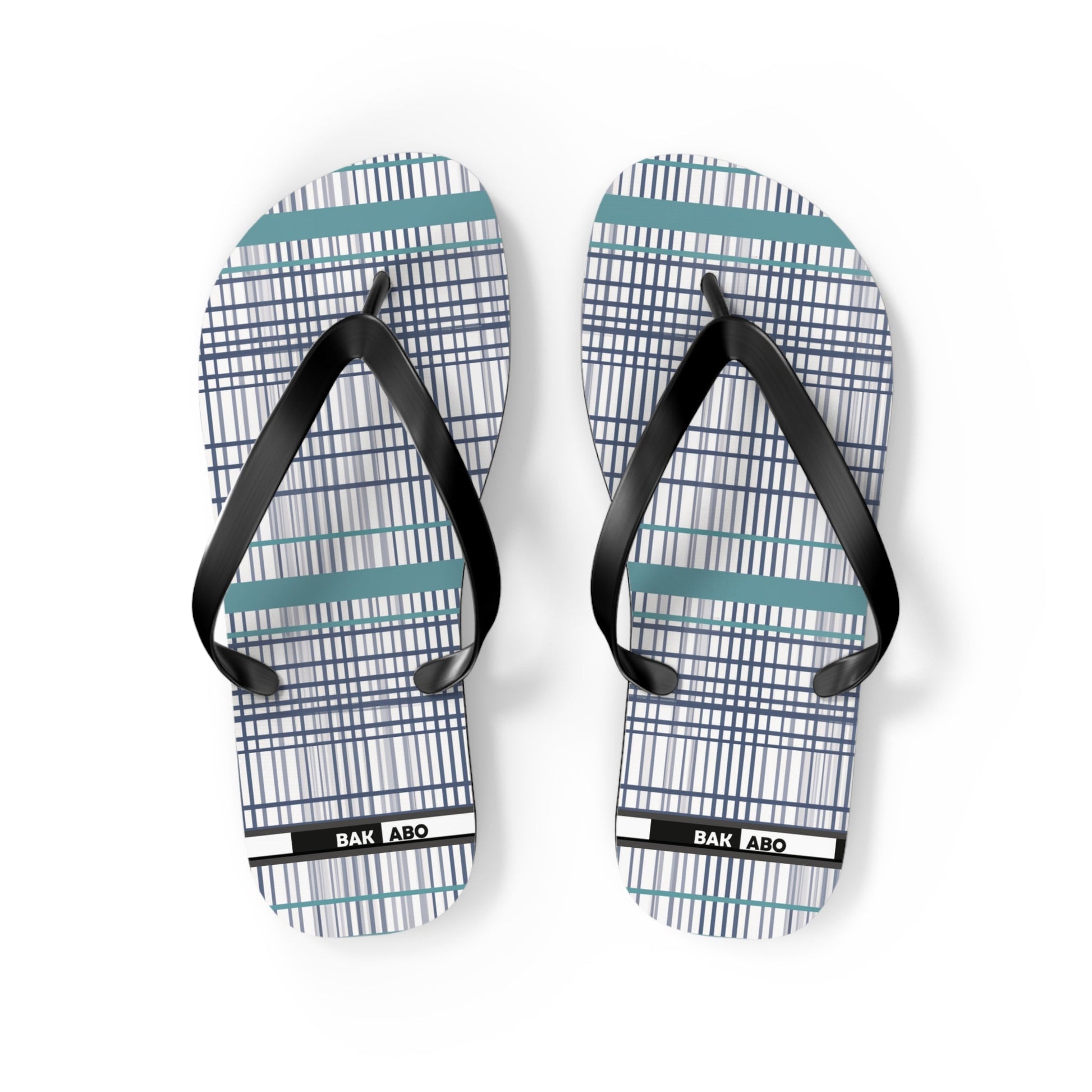 Plaid Teal Stripe Flip Flops — Casual Beach & Everyday Sandals Printify bakabo.club