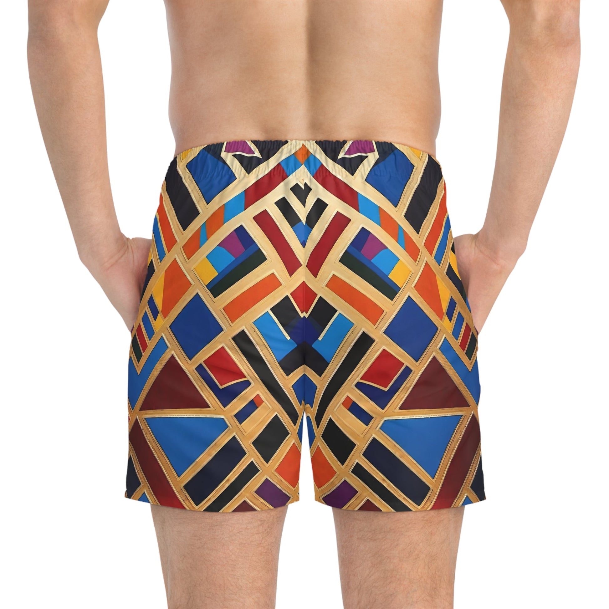 Geometric Mosaic Swim Trunks — Bold Art Deco Pool Shorts Printify bakabo.club