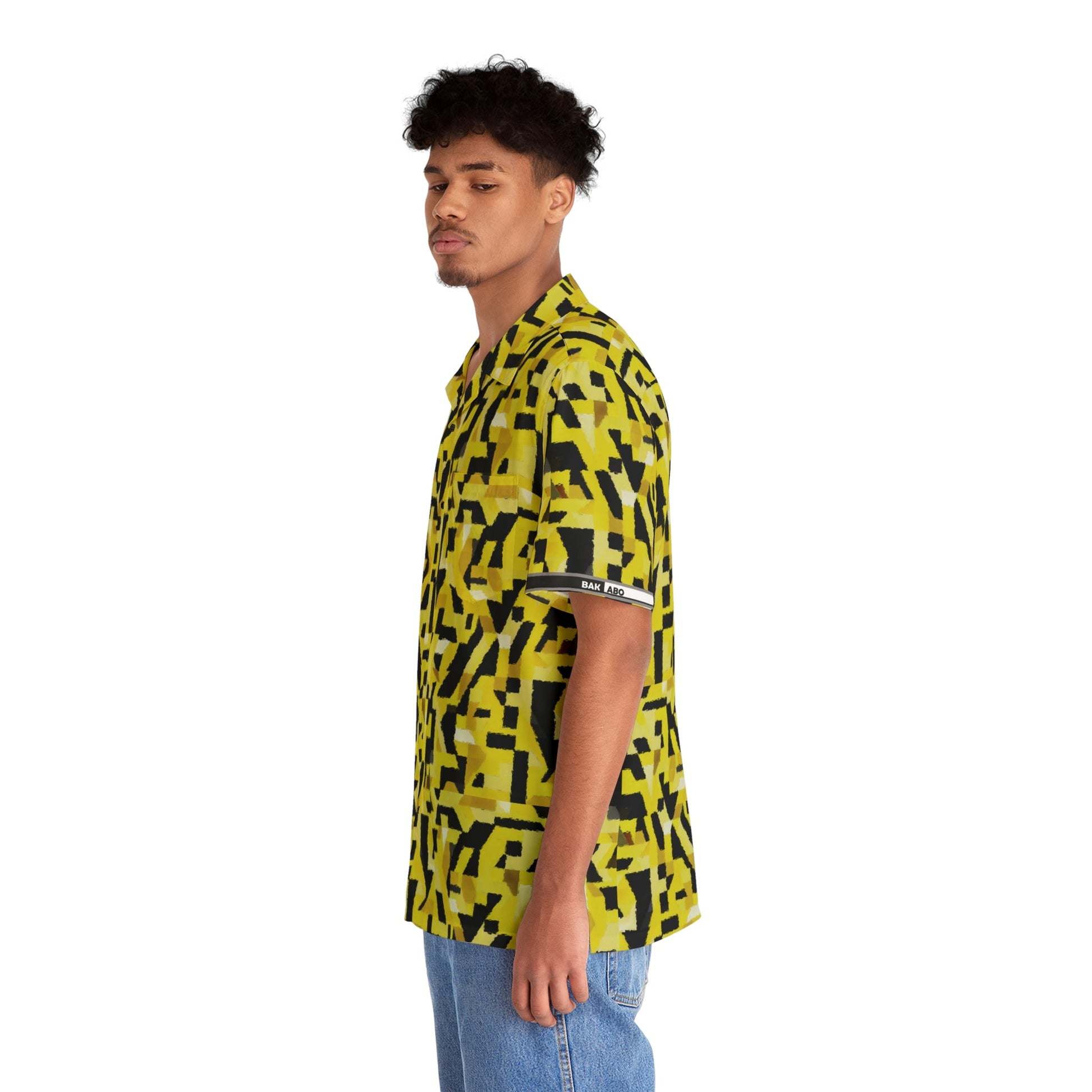 Yellow Geo Camo Hawaiian Shirt — Men's Bold Abstract Aloha Printify bakabo.club